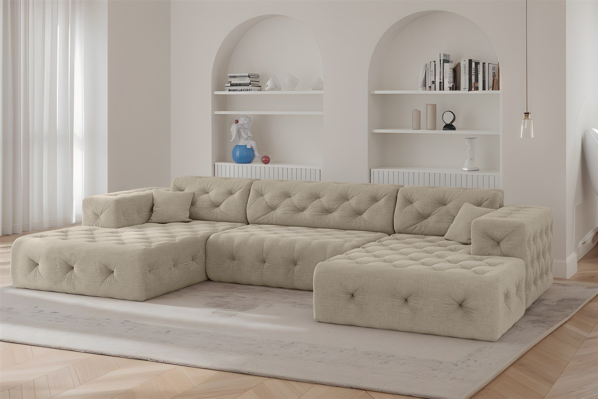 Fun Möbel Wohnlandschaft Sofa in U-Form CHANTAL in Stoff Moly, inkl. 2 Zierkissen
