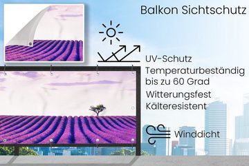 MuchoWow Balkonsichtschutz Lavendel - Bäume - Lila - Blumen (1-St) Balkonbanner, Sichtschutz für den Balkon, Robustes und wetterfest