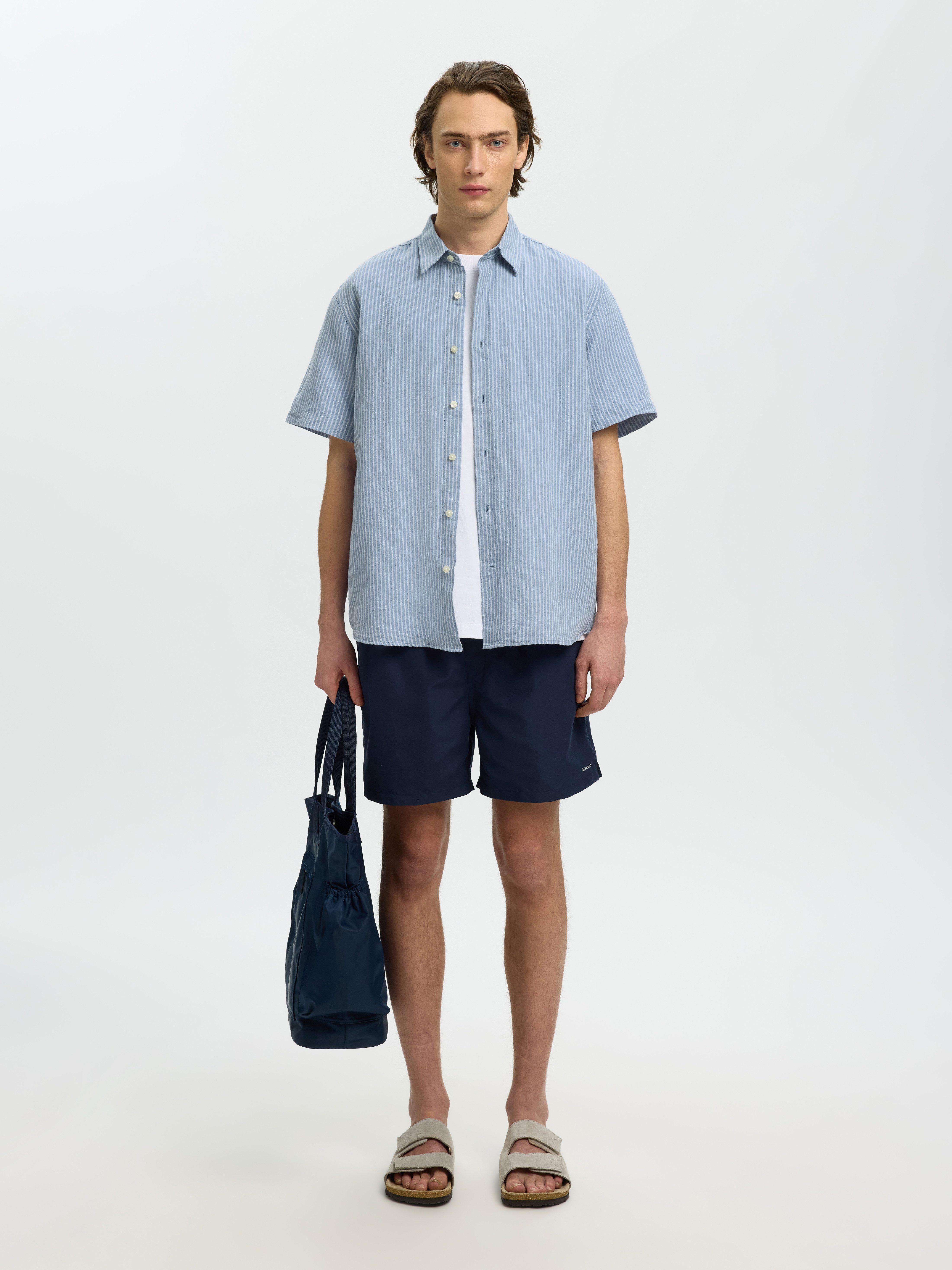 Selected Kurzarmhemd SLHREGCLAY LINENBLEND SS SHIRT CLA NOOS Materialmix, regular fit