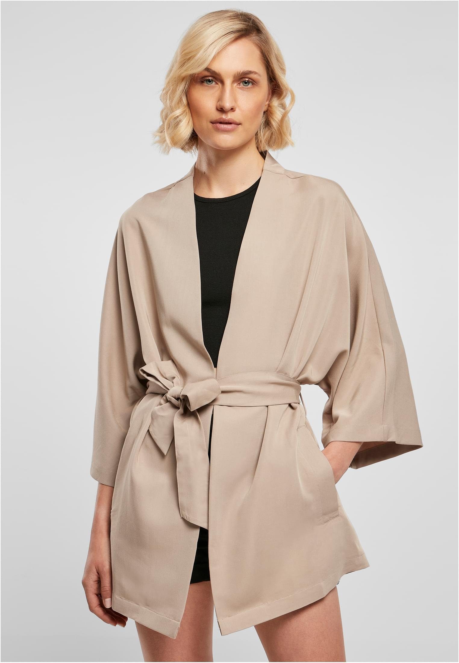 Spezialitätengeschäft URBAN CLASSICS Outdoorjacke Damen Viscose (1-St) Ladies softtaupe Coat Kimono Twill