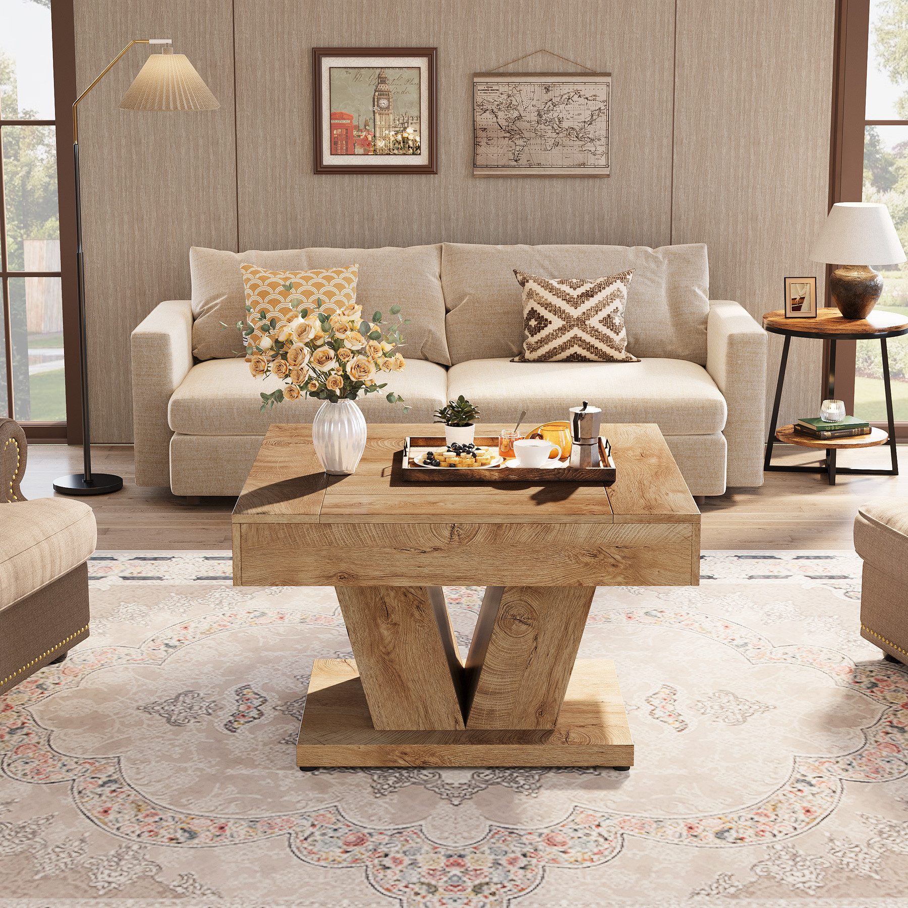 Tribesigns Couchtisch Holz-Mitteltisch für Wohnzimmer, 80 cm, moderner, Quadratischer – Bild 2 von 5