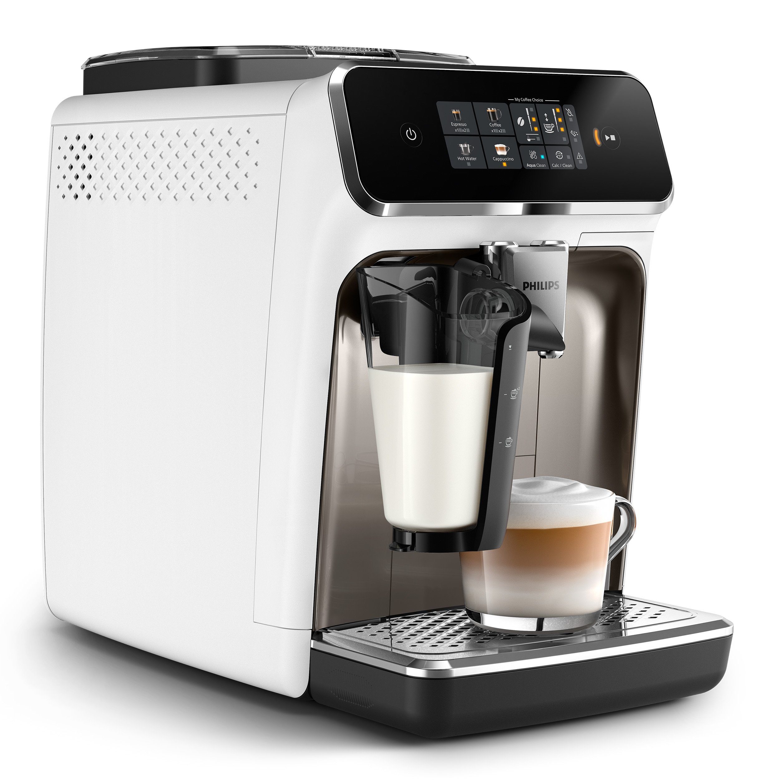 EP2333/40 Weiß 4 Kaffeevollautomat Philips 2300 und Series, mit LatteGo-Milchsystem, Chrom Kaffeespezialitäten,