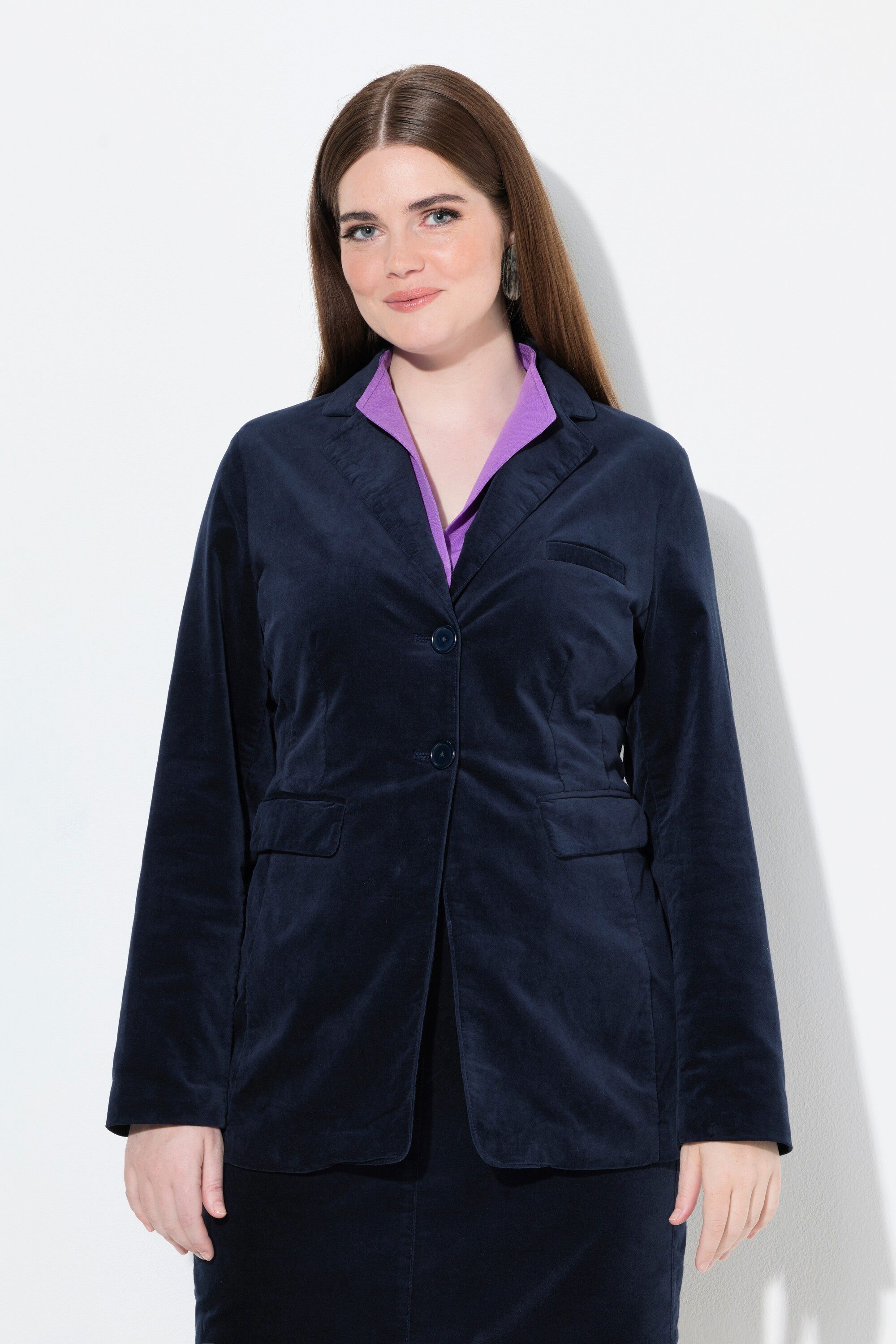 Ulla Popken Blusenblazer Samtblazer leicht tailliert Reverskragen günstig online kaufen