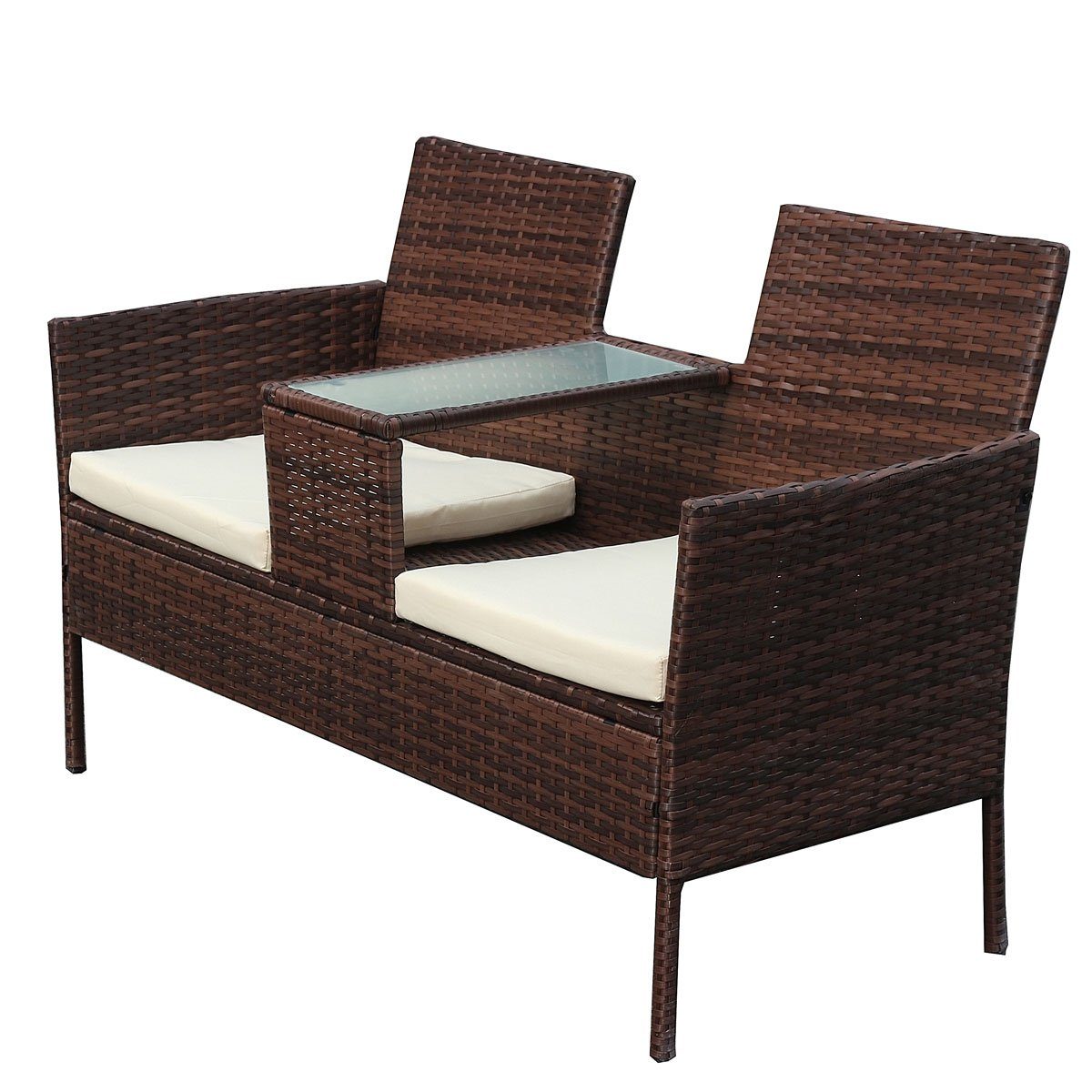 SVITA Gartenbank CHICAGO, Coffee-Table, Zweisitzer, inkl. Tisch, Polyrattan, Braun