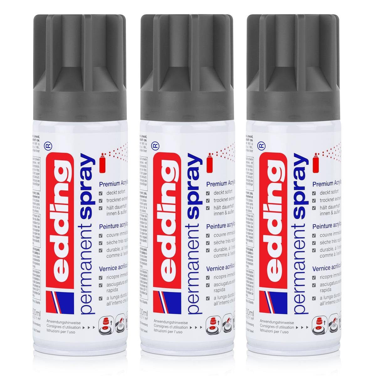 (3er Premium Permanent Acryllack Sprühfarbe edding 200 edding anthrazit ml Pack) Spray
