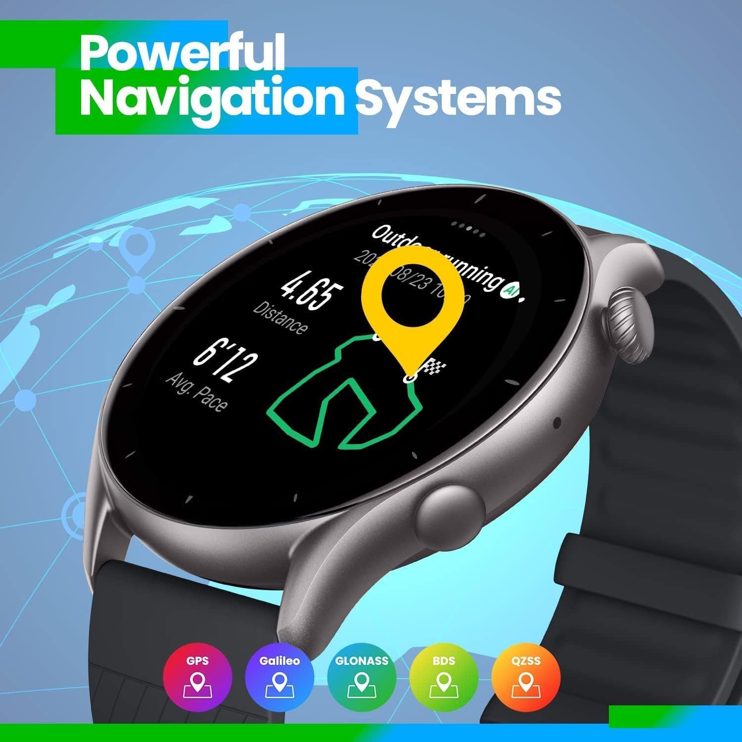 Amazfit 69-GTR 3 Black Smartwatch (3,5 cm, android ios), Smartwatch mit AMOLED Display, Sprachassistent, 150 Sportmodi