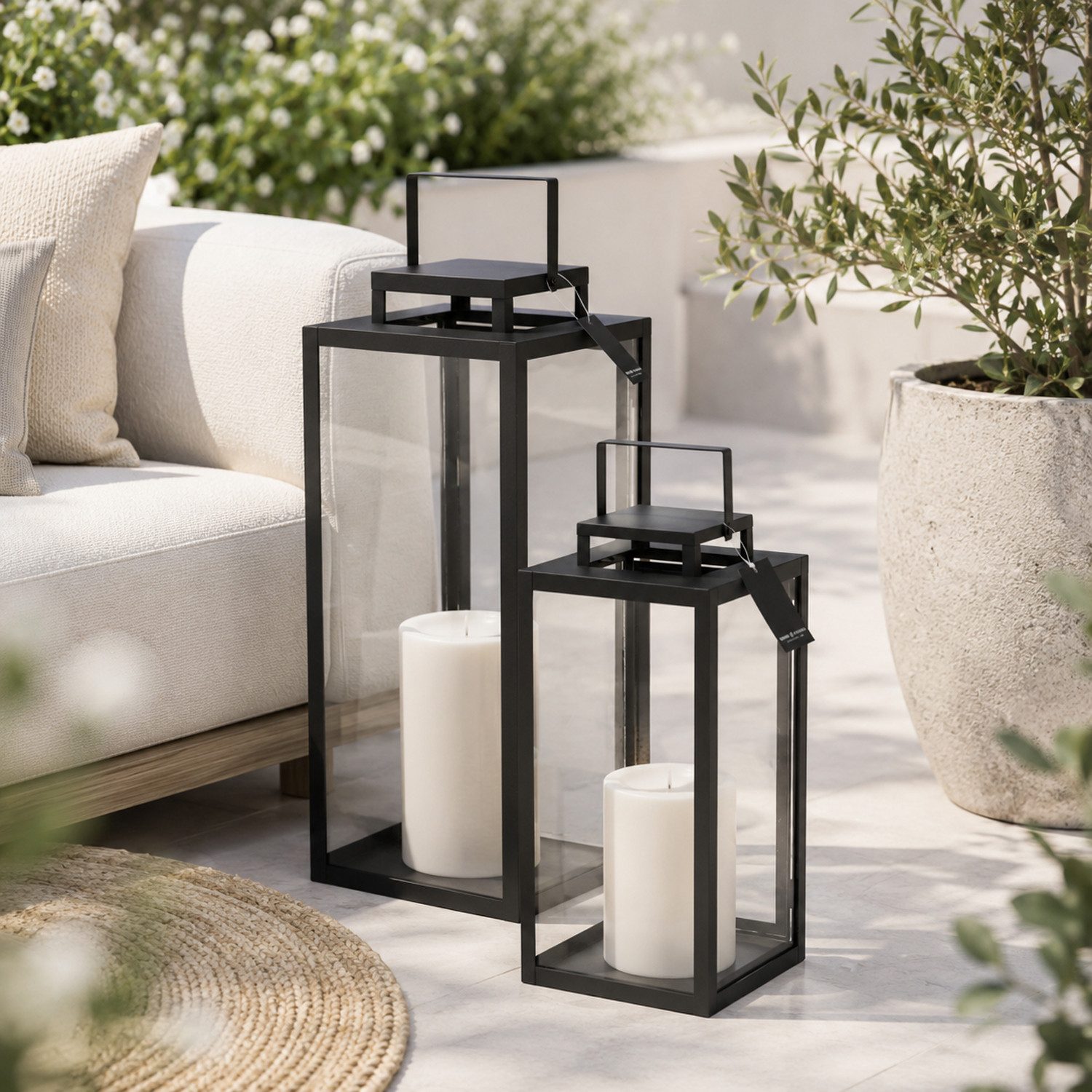 Mojawo Laterne 2tlg Metall Laternen Set Schwarz Gartenlaterne Windlicht H50/40cm