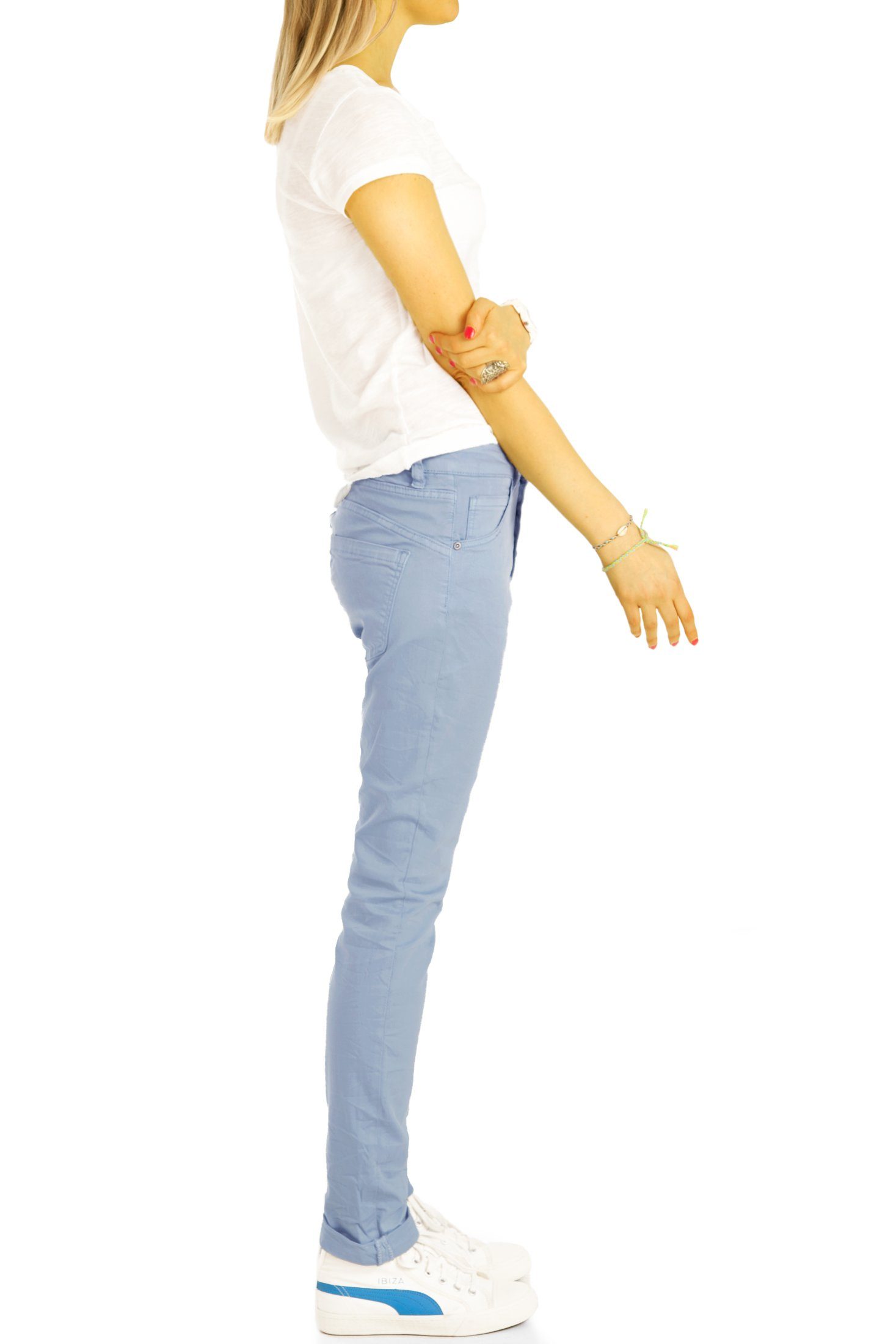 Waist be vordere Medium mit j30L-3 - Knopfleiste styled Stoffhose Damen Boyfriend Knopfleiste weiß Hose Jeans -
