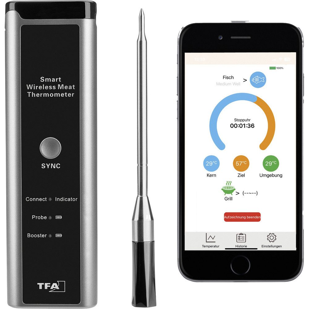 Raumthermometer TFA Dostmann Kabelloses BBQ Fleischthermometer SMART BBQ KÜCHEN-CHEF