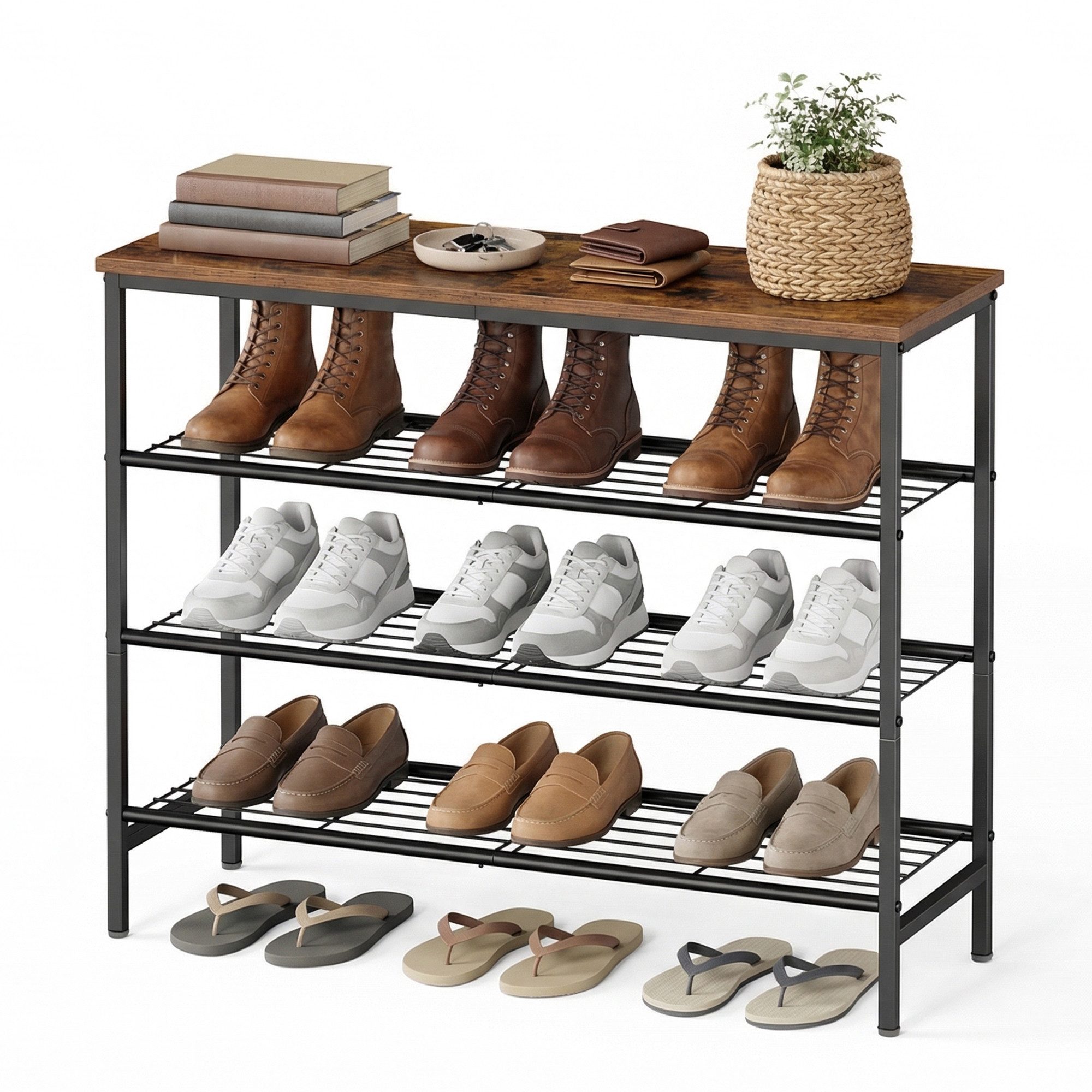 VASAGLE Schuhregal, 4 Ebenen, 30 x 75 x 69 cm, für 12-16 Paar Schuhe