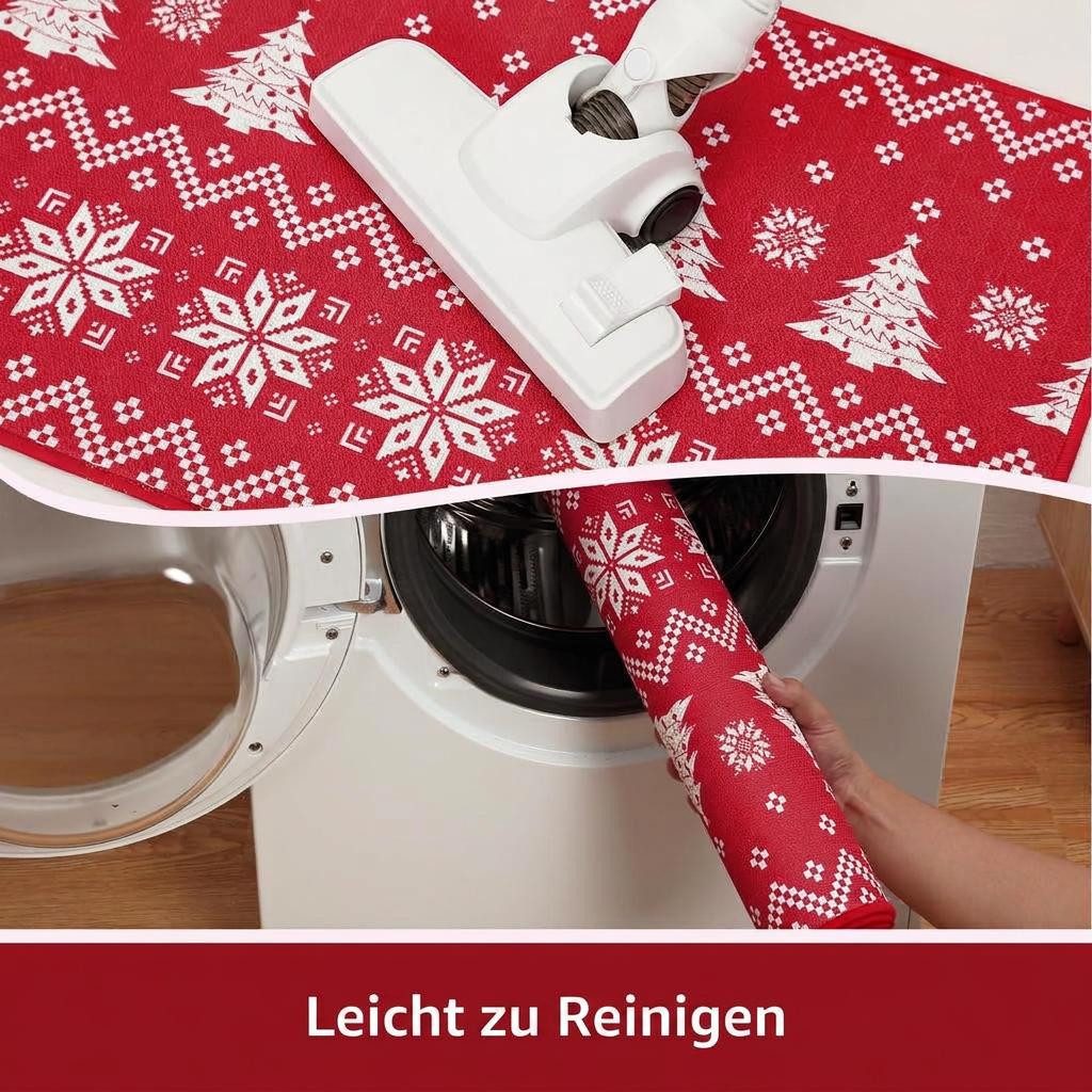 GarveeMore Küchenläufer 2‑teiliges rotes Weihnachts‑Teppich‑Set 40×60/40×120 cm, rutschfest, waschbar für Küche, Eingang & Wohnzimmer, Festdeko Teppich – Bild 4 von 5