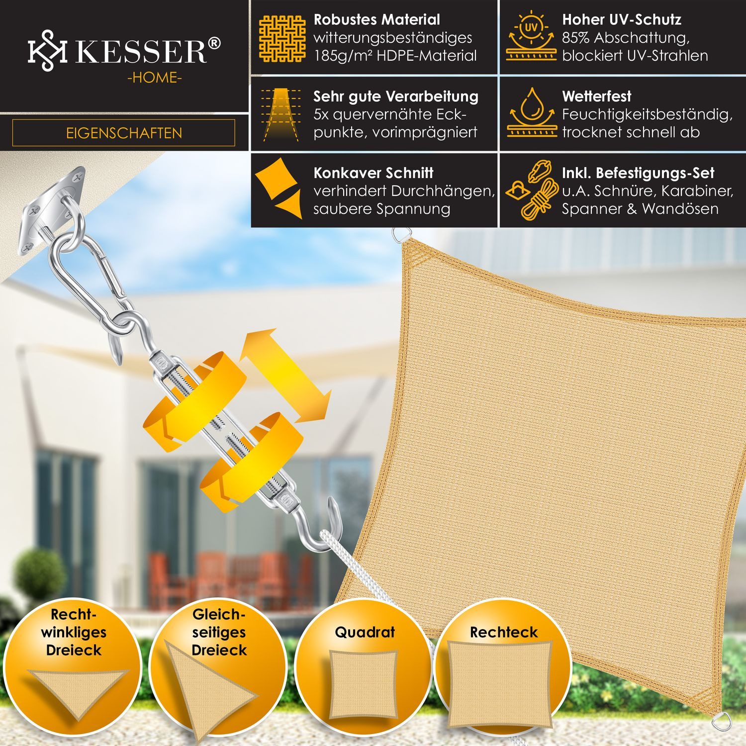 KESSER Sonnensegel, Sonnenschutz Windschutz HDPE Gewebe wasserabweisend & windabweisend