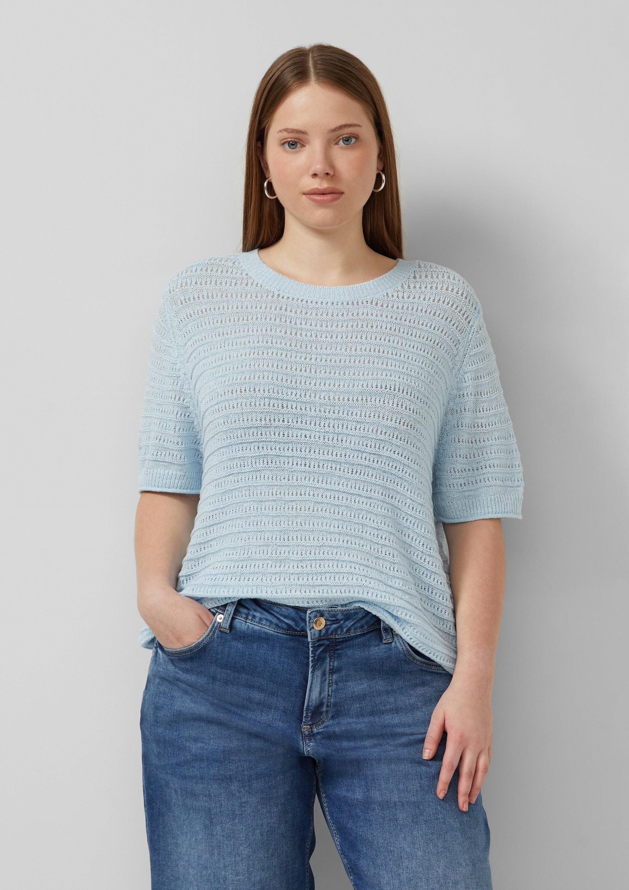 QS Kurzarmpullover Strickpullover Pullover mit Ajourmuster günstig online kaufen