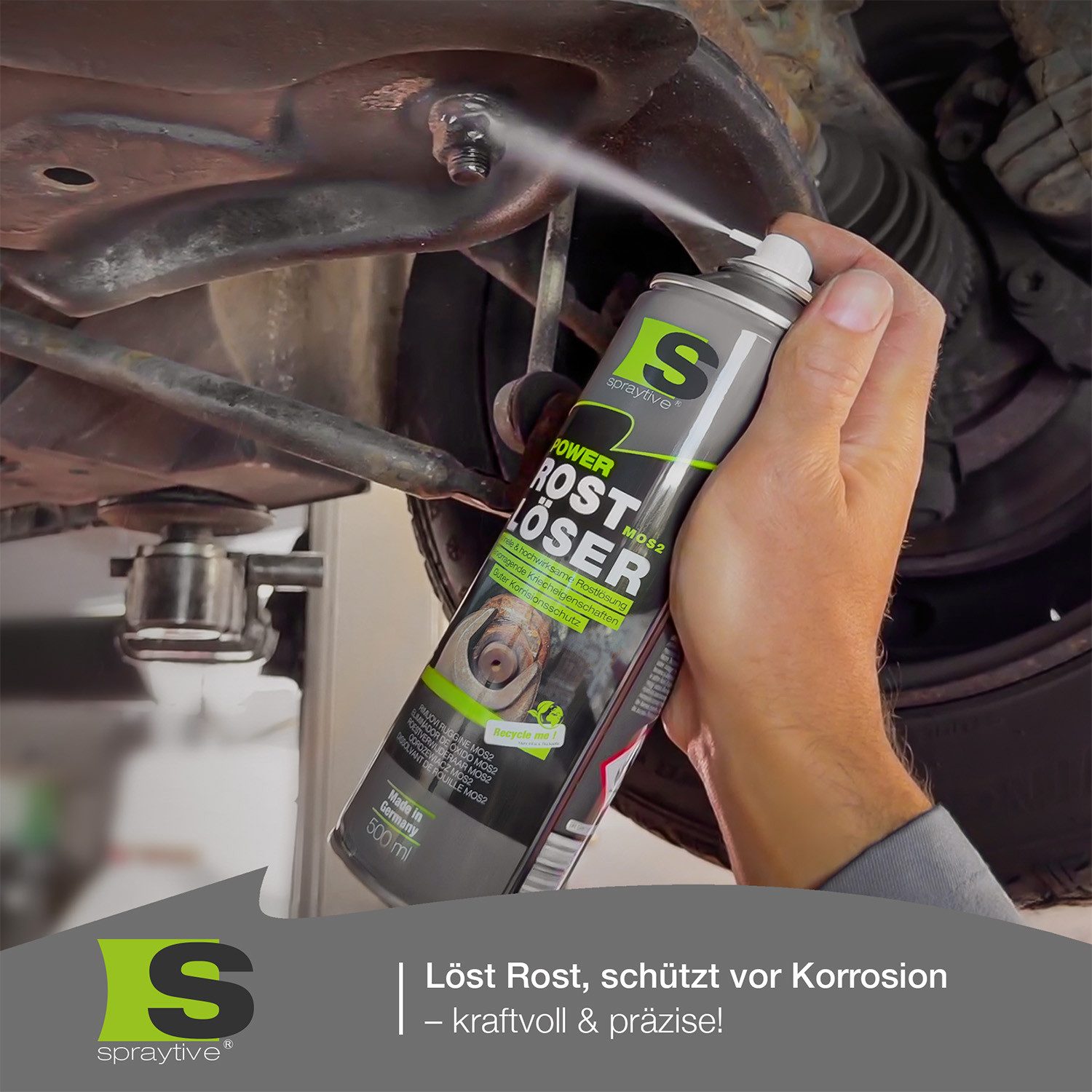 Spraytive 1x 500ml Rostlöser MoS₂ Spray – Schnellrostlöser mit Korrosionsschutz Rostentferner (Made in Germany)