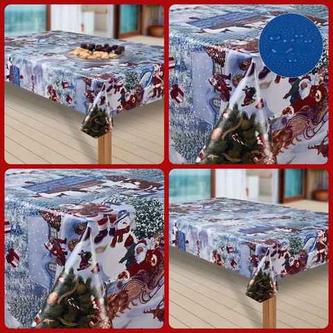 laro Tischdecke Wachstuch-Tischdecken Abwaschbar Weihnachtsmann blau rechteckig