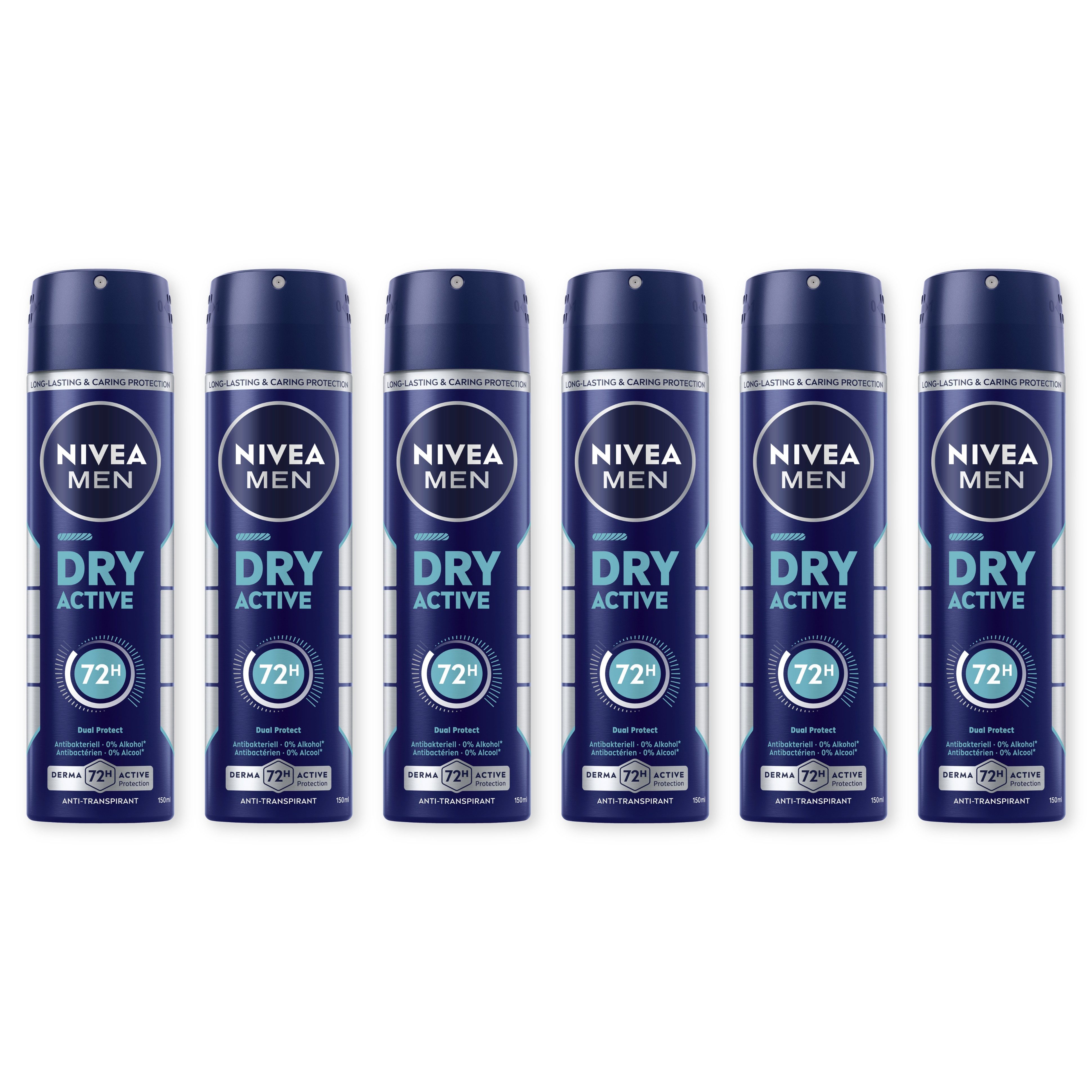 Nivea Men Deo-Spray Deodorant Men Dry Active Deo Spray 6 x 150ml, 6-tlg.