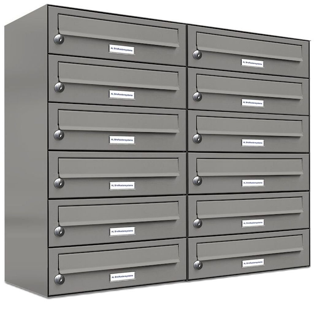 AL Briefkastensysteme Wandbriefkasten 12er Premium Briefkasten Aluminiumgrau RAL Farbe 9007 für Außen Wand