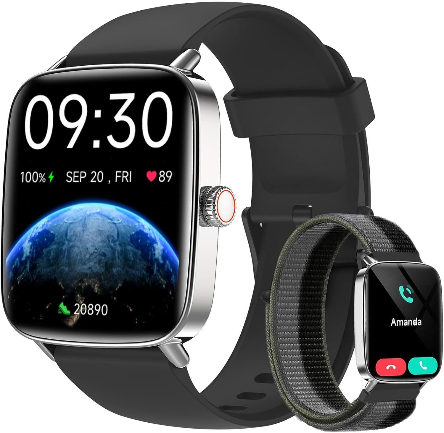 Fitpolo Smartwatch (android ios), Smartwatch mit 1.85" HD Display, Bluetooth Telefonie