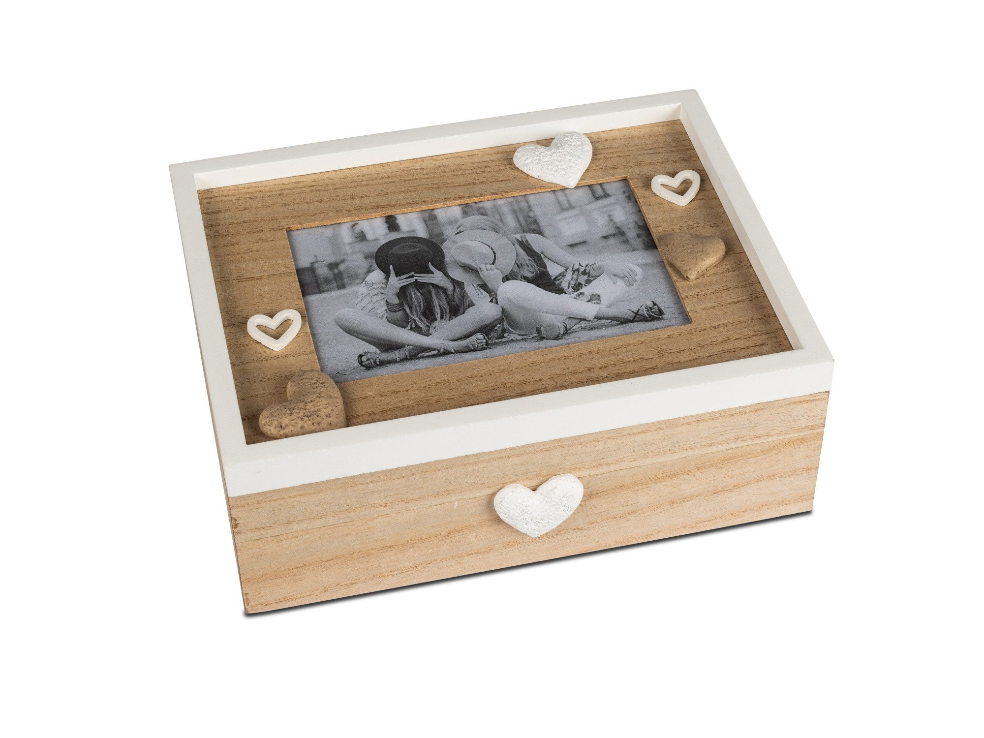 formano Dekoobjekt Holztruhe 689825 Fotorahmen Herz Weiß Natur 22 cm