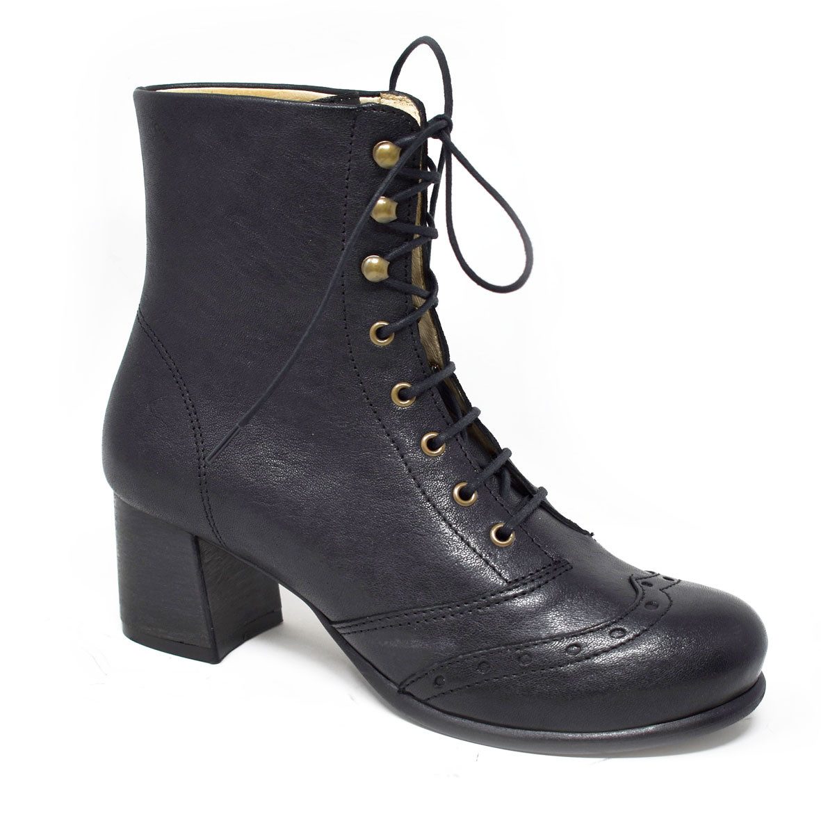 Claudio Nero Bom Schnürstiefellette im Vintage-Look aus hochwertigem Leder Schnürstiefelette – Bild 2 von 3