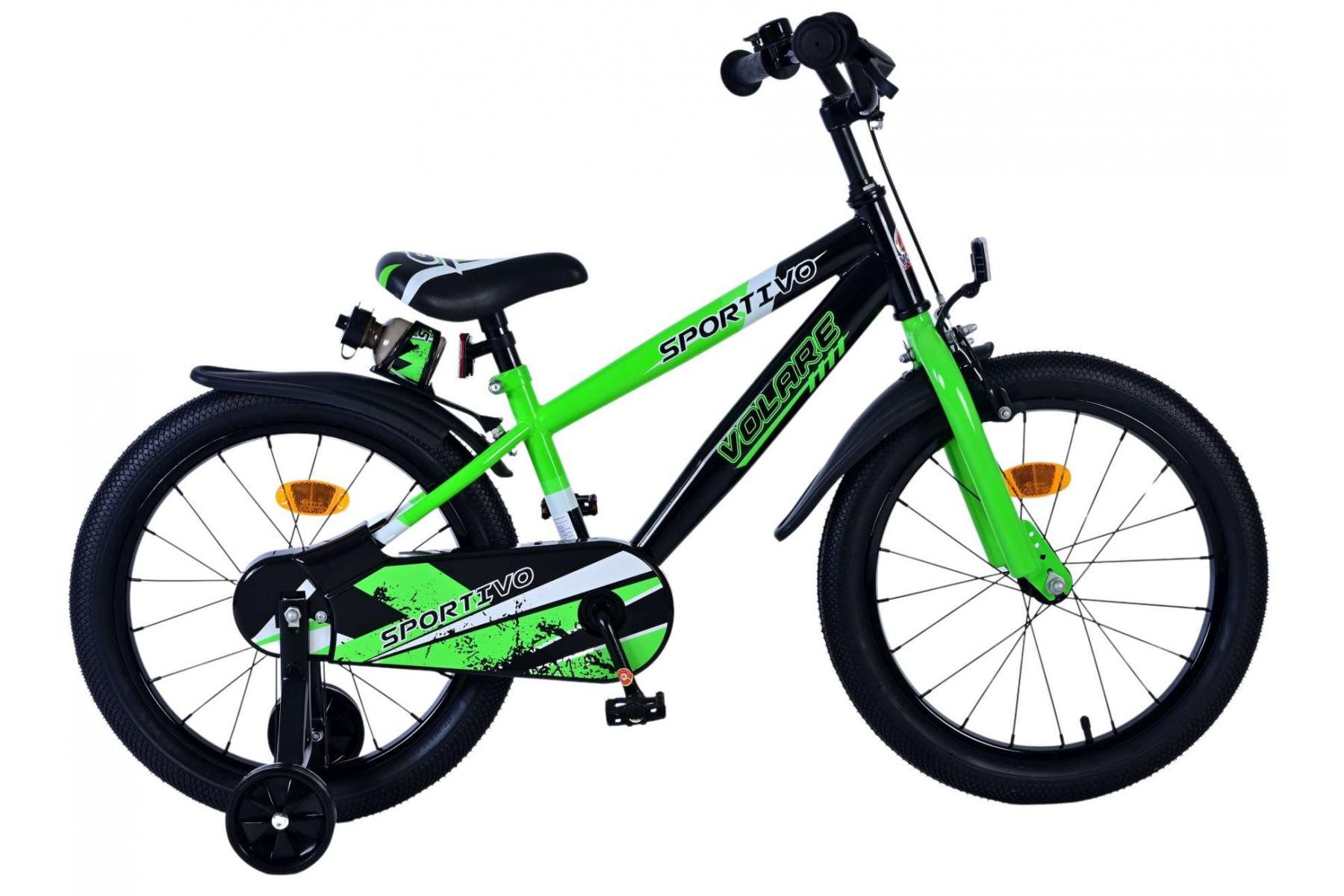 Volare Kinderfahrrad Volare Sportivo Kinderfahrrad für Jungen - 18 Zoll in Grün Schwarz, Stabiler Stahlrahmen, Geschlossener Kettenschutz