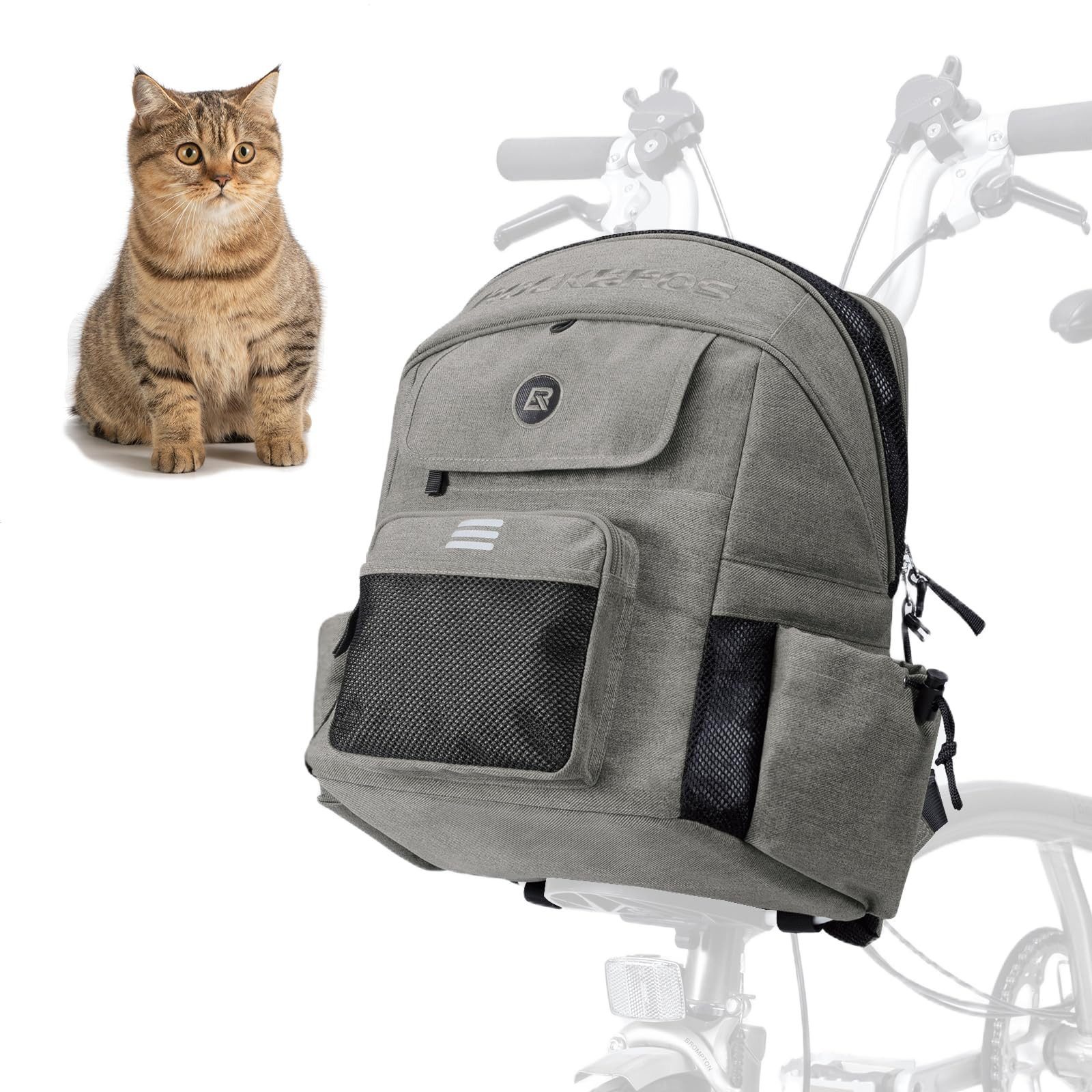 ROCKBROS Fahrradtasche Lenkertasche Rucksack 2-in-1 für Haustiere, schnelle Montage, atmungsaktiv, gepolsterte Träger