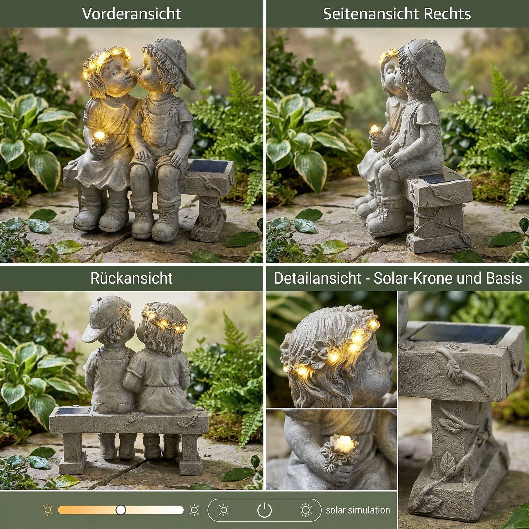 Arnusa Gartenfigur Solar Gartendeko Pärchen auf Bank Dekofigur Betonoptik, (TF402 20 cm), wetterfeste Deko für Garten Balkon