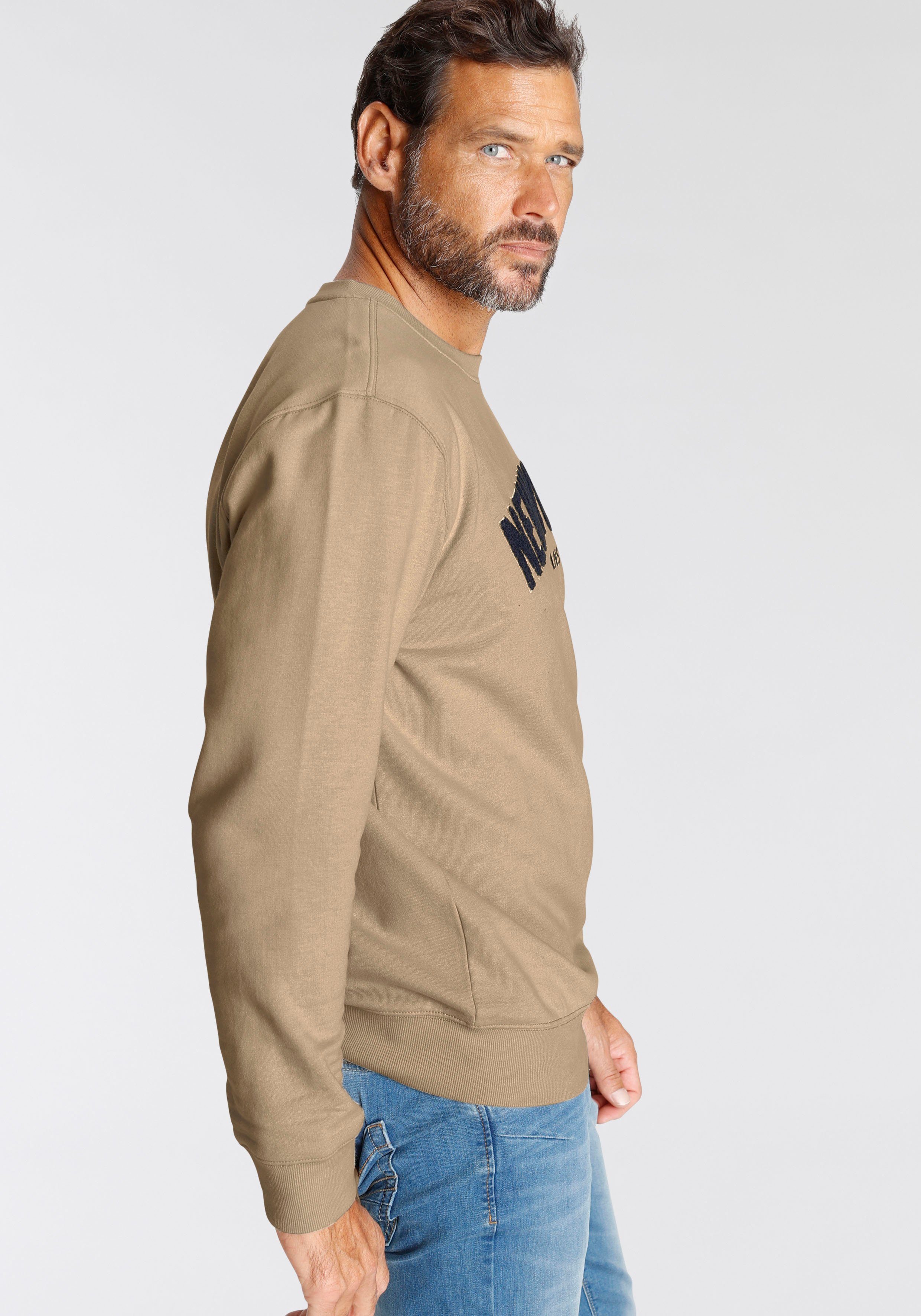 H.I.S Sweater Langarm, lockere Passform, bestickte Optik, Rundhalsausschnitt