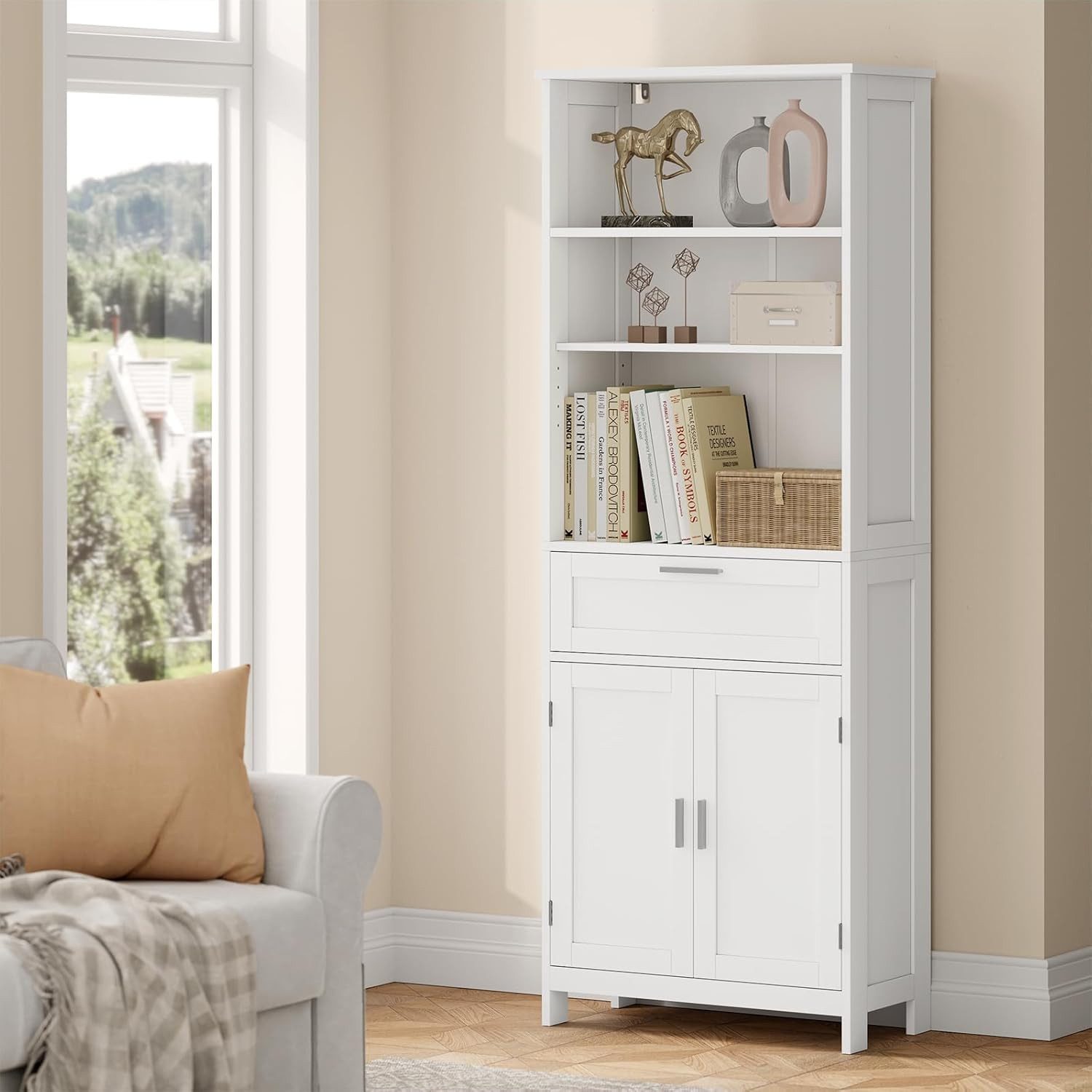 EUGAD Hochschrank (1-St) mit 2 Türen, 3 offenem Ebenen und 1 Schublade, Meh günstig online kaufen