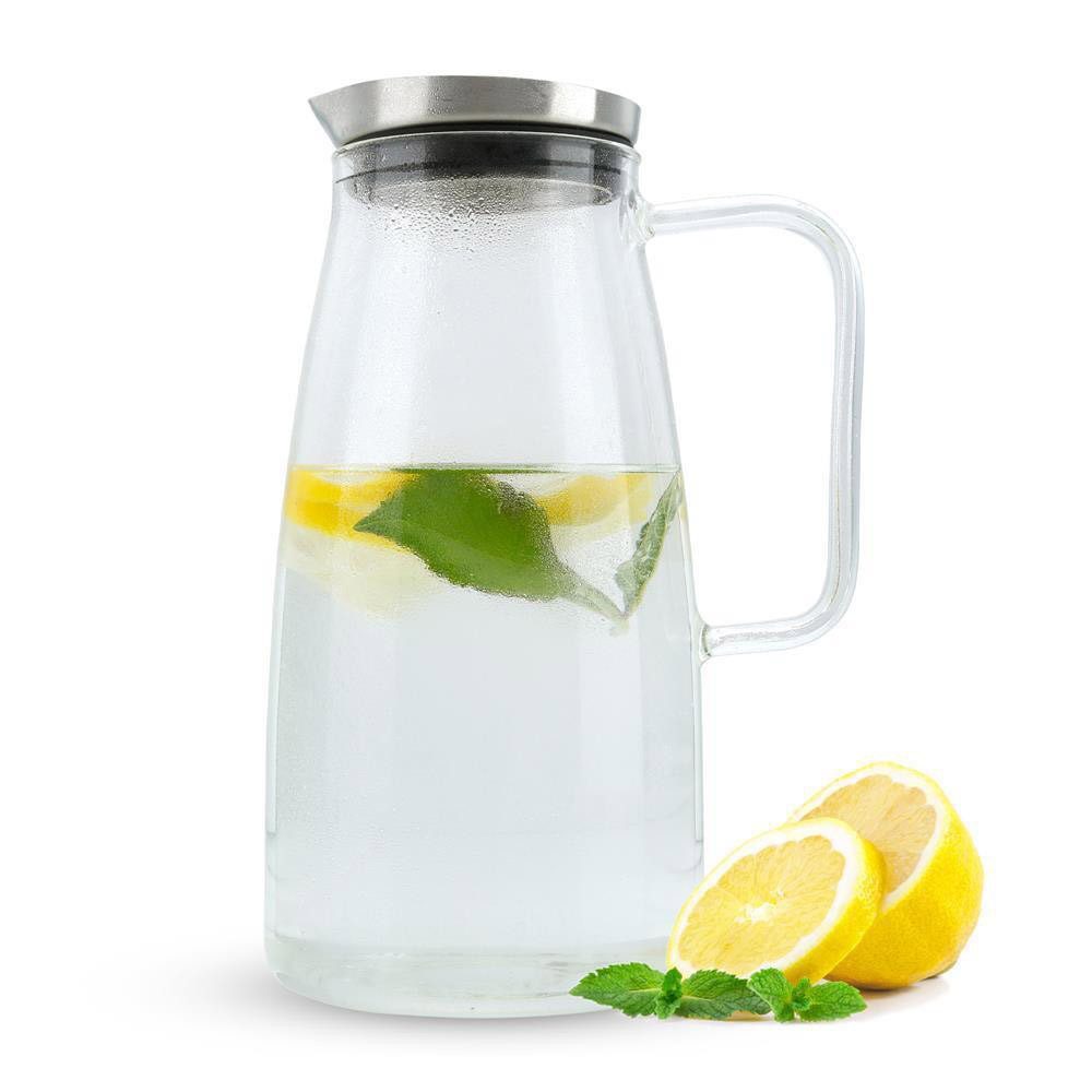 Intirilife Karaffe, (Glas Krug in KLAR - 1,2l, Glas Krug in KLAR - 1,2l), Karaffe aus Borosilikatglas mit Henkel und Deckel
