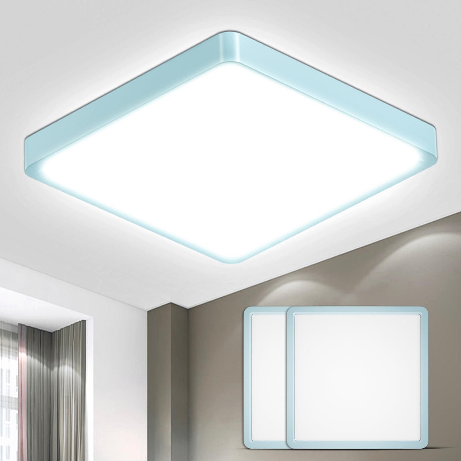LQWELL Deckenleuchte LED Deckenlampe,Badlampe Quadrat Flach 2 Stück, LED fest integriert, 18W 1600LM Modern Schlicht Lampe Dünn, 220 * 24mm, für Wohnzimmer Badezimmer Schlafzimmer Küche Flur Keller Büro