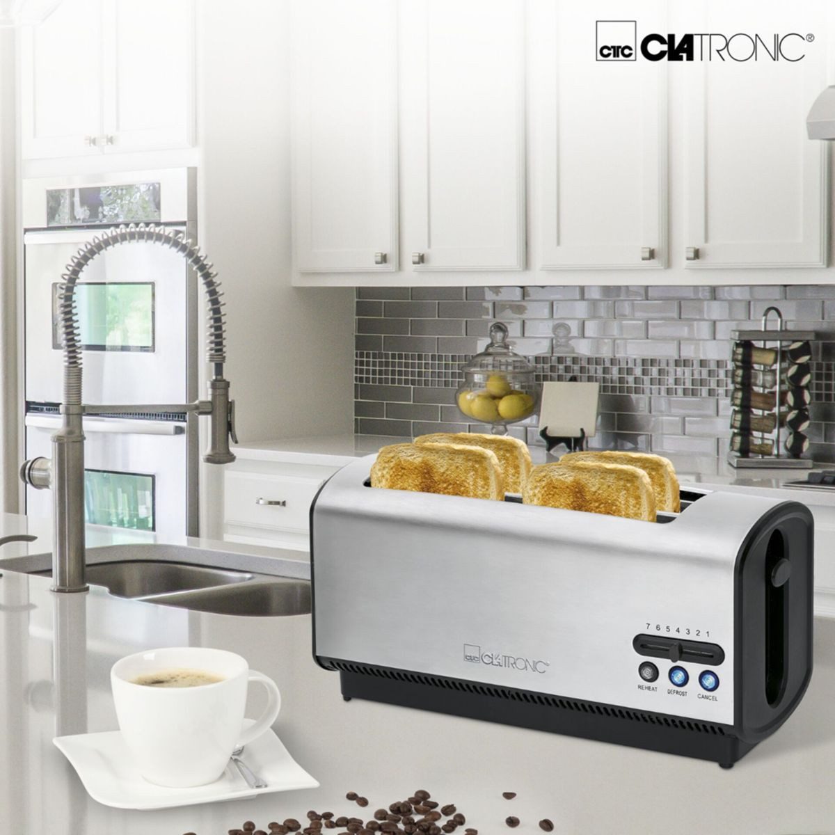 CLATRONIC Toaster TA 3687 inox 4 Scheiben-Langschlitztoaster