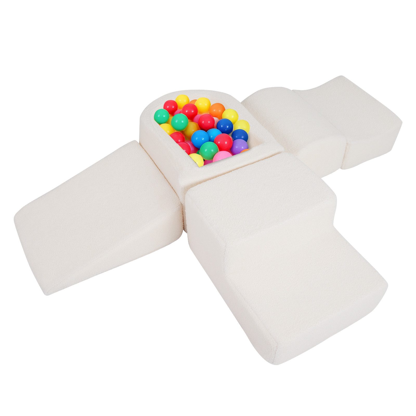 COSTWAY Spielmatte (5-St), Indoor Softbausteine mit Bällebad & Sherpa-Bezügen