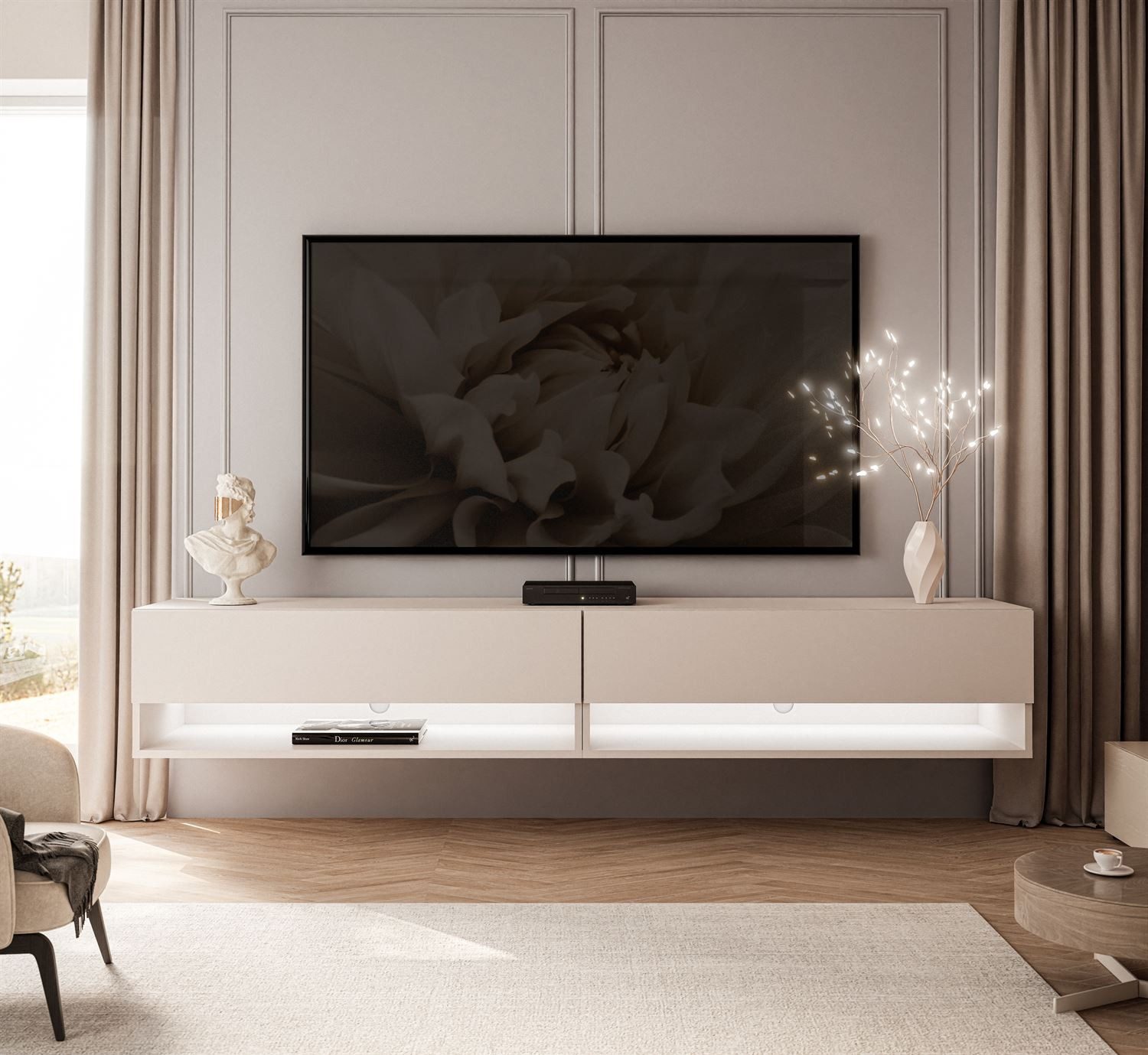 Lookway Lowboard CALANTE 180 cm RTV Hängeschrank mit LED-Beleuchtung, 180x30x35 cm – Bild 2 von 5