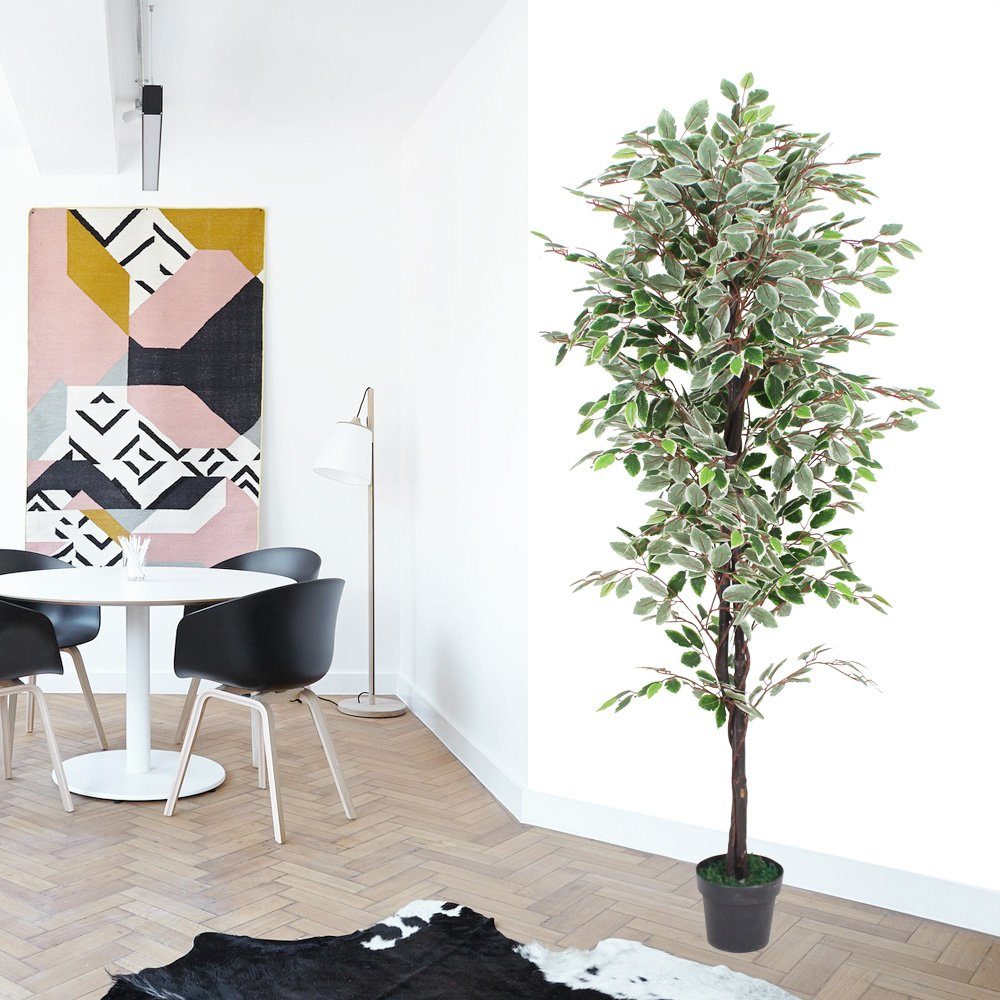 Kunstpflanze Künstlich Decovego Kunstpflanze Birkenfeige Baum Decovego, 180cm Benjamin Ficus Weißer