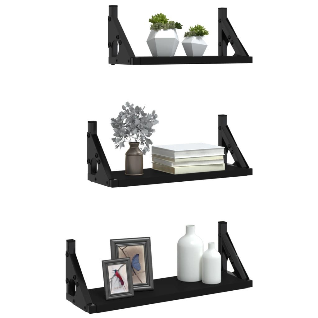 vidaXL Regal 3-tlg. Wandregal-Set Schwarz Holzwerkstoff, günstig online kaufen