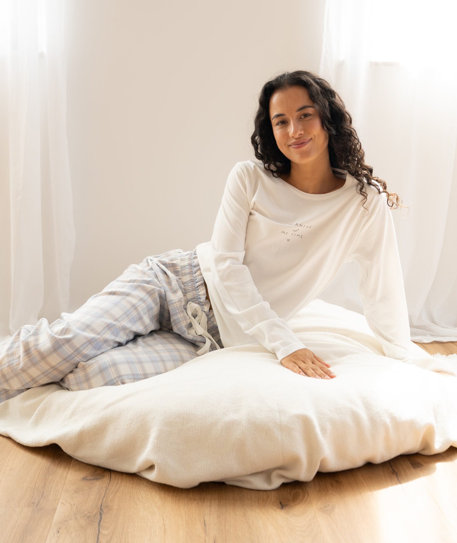 By Louise Schlafanzug Damen Pyjama mit Flanell Hose (2 tlg) Baumwolle