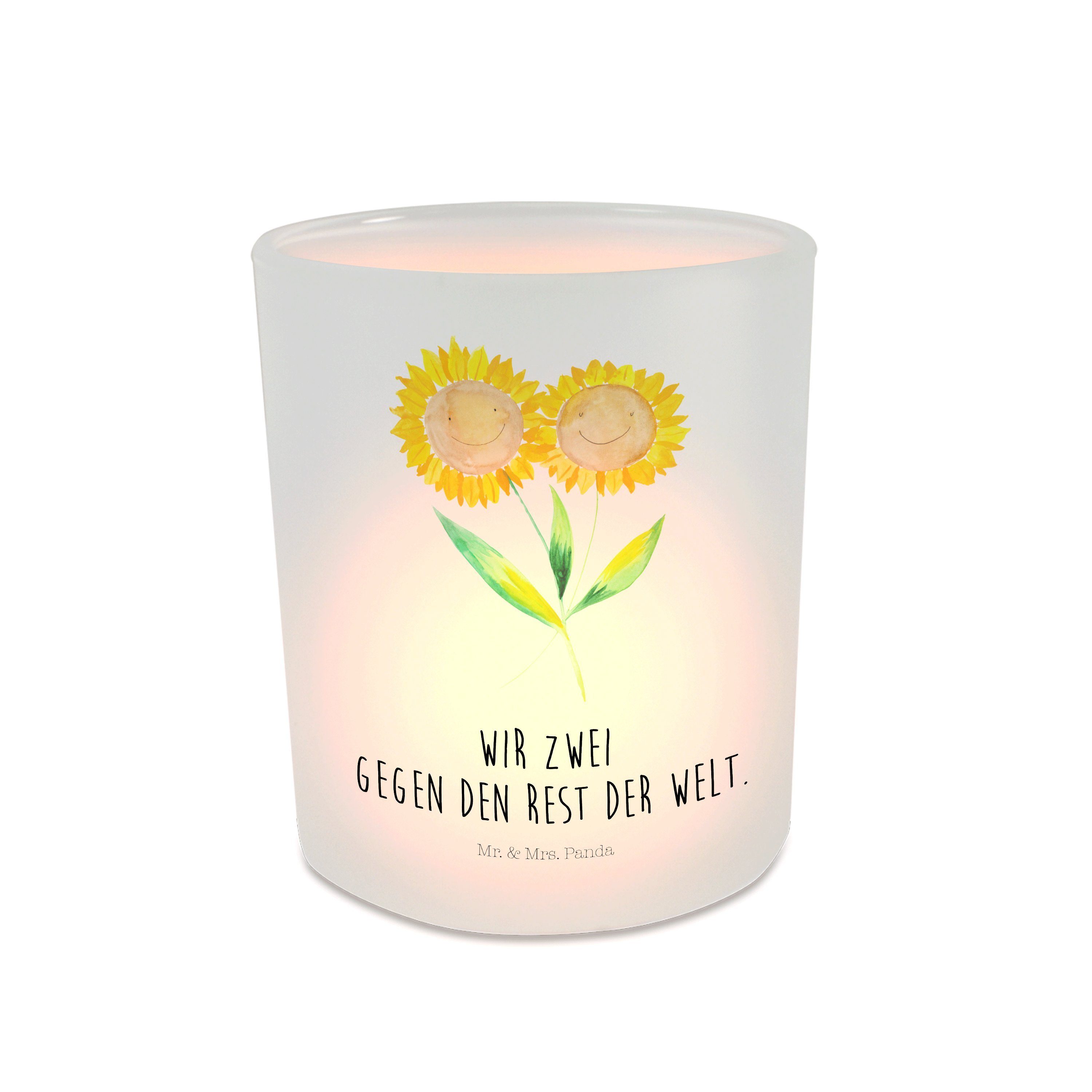 Mr. & Mrs. Panda Windlicht Blume Sonnenblume - Transparent - Geschenk, Windlicht Glas, Teelichte (1 St), Liebevolles Design