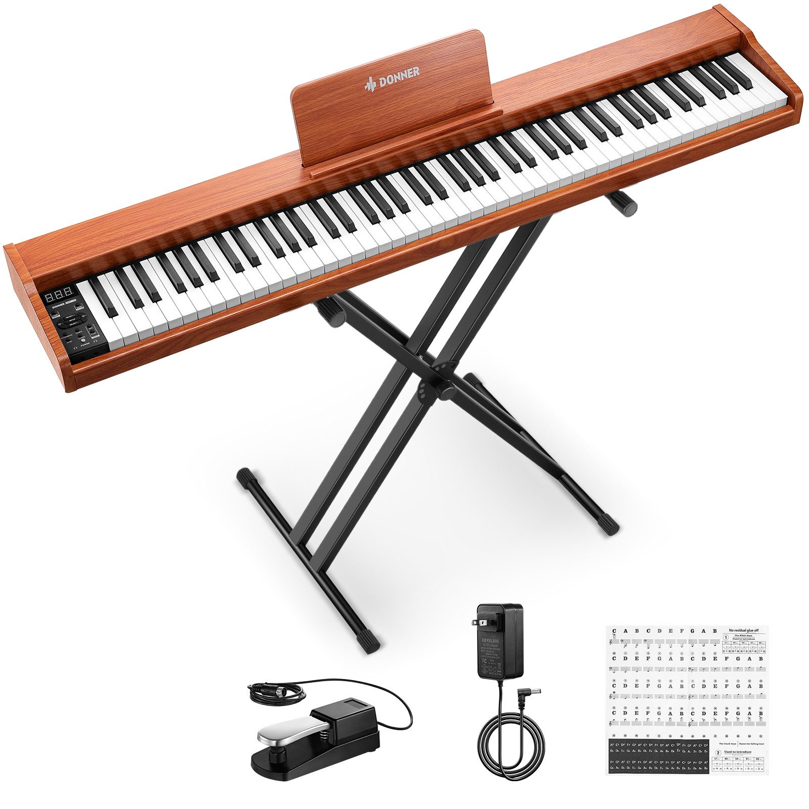 Donner Home-Keyboard E-piano 88 Tasten und Halbgewichtete Tastatur DEP-1S (Set), ideal für Anfänger, Aufnahme, Akkorde