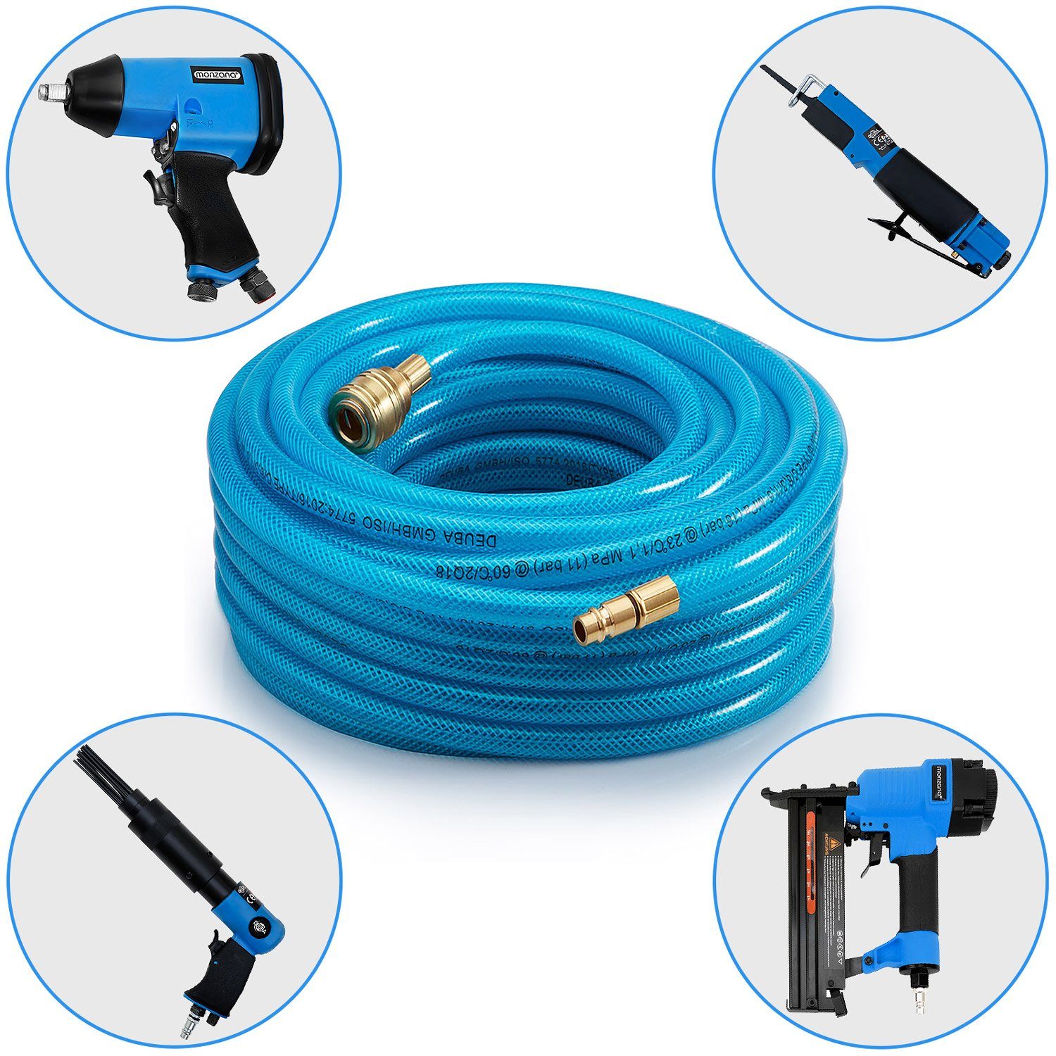 monzana Druckluftgeräte-Set, Druckluftschlauch 10m PVC Schnellkupplung 15 bar 1/4" Anschluss Ø