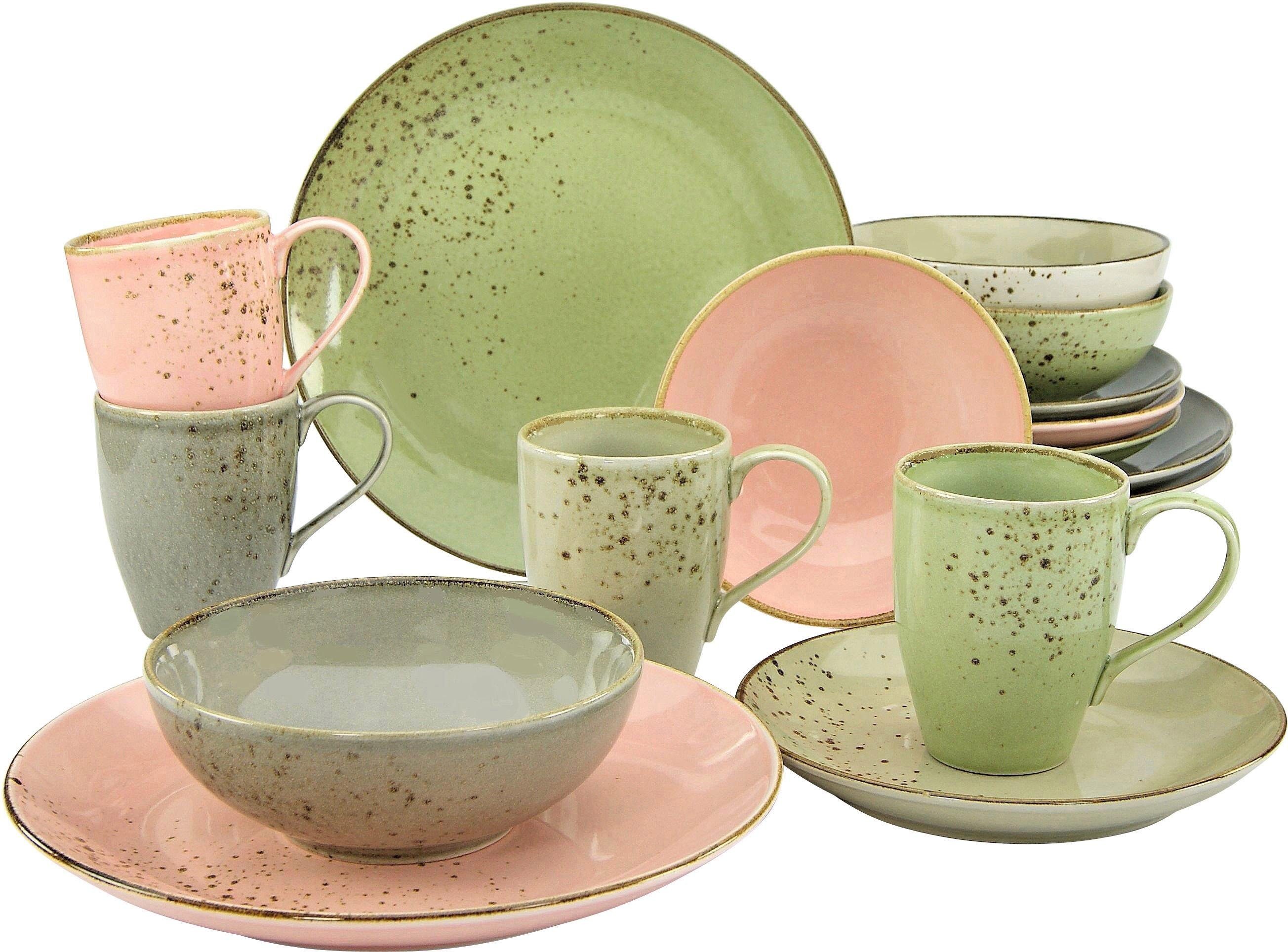 CreaTable Kombiservice Geschirr-Set NATURE COLLECTION Vintage Garden (16-tlg), 4 Personen, Steinzeug, Service, 16 Teile, für 4 Personen