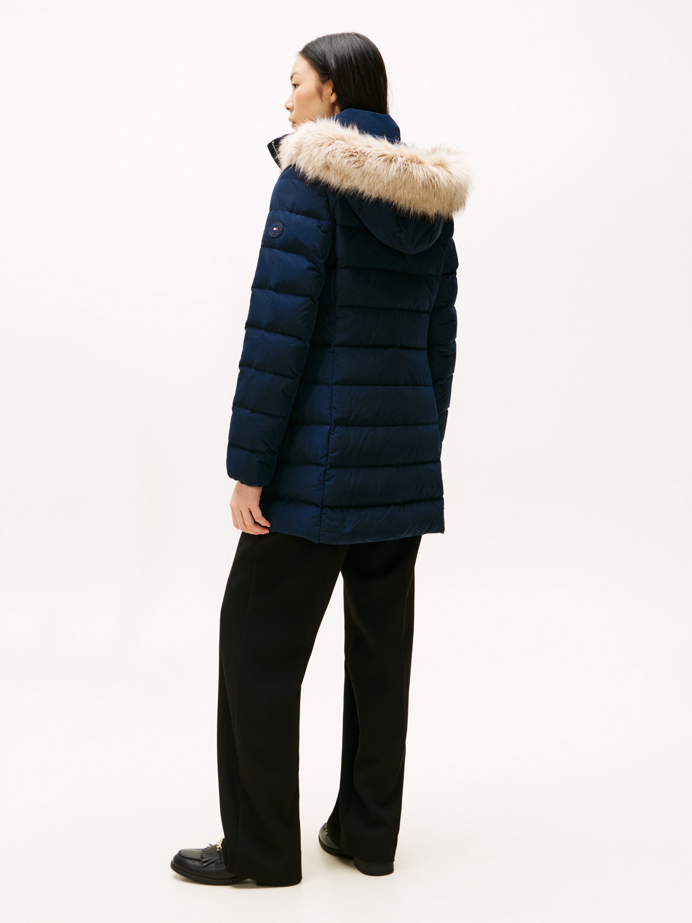 Tommy Hilfiger Steppmantel MW DOWN SLIM COAT WITH FUR mit Fellimitat