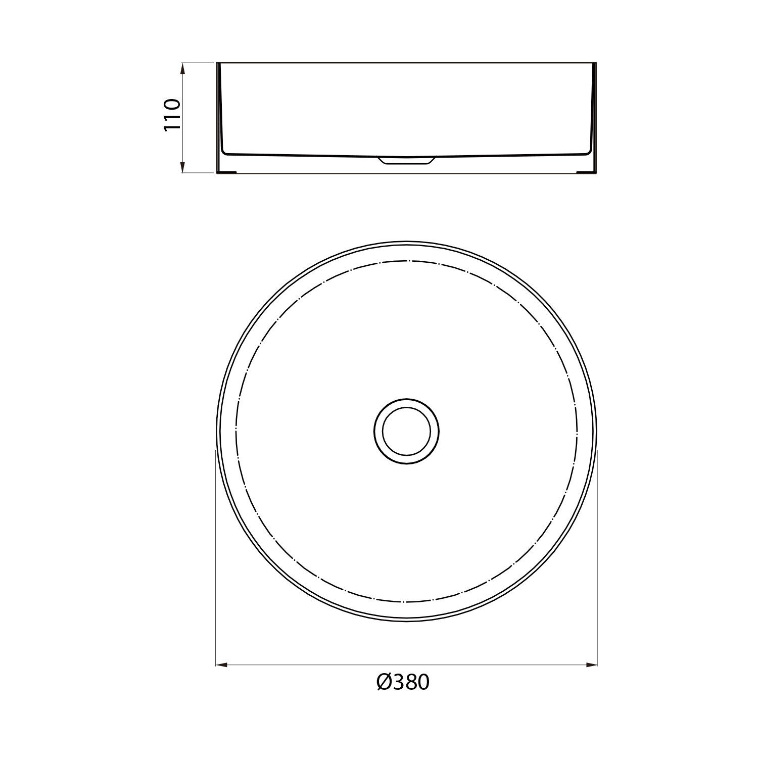 Sapho Waschtisch Edelstahl-Waschbecken zum Platte, Durch. 38cm, inkl. Auslauf, Sapho-AU201-T