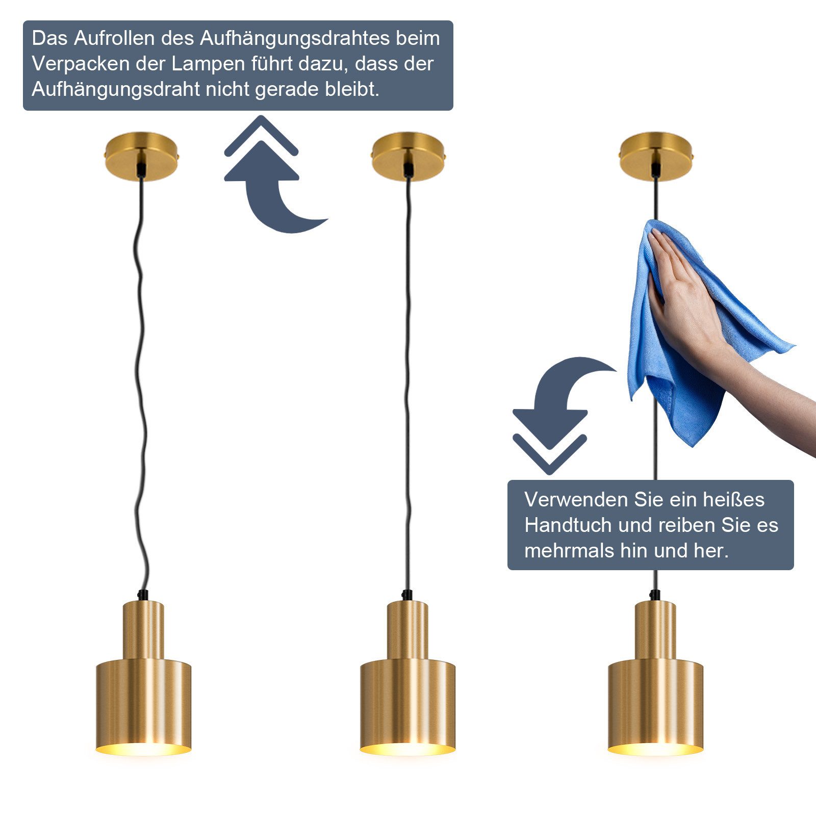 ZMH Pendelleuchte Esszimmer 1 Flammig Gold Hängeleuchte Modern E27 Metall Küche, ohne Leuchtmittel, Esstisch Vintage Pendellampe Schlafzimmer – Bild 5 von 5