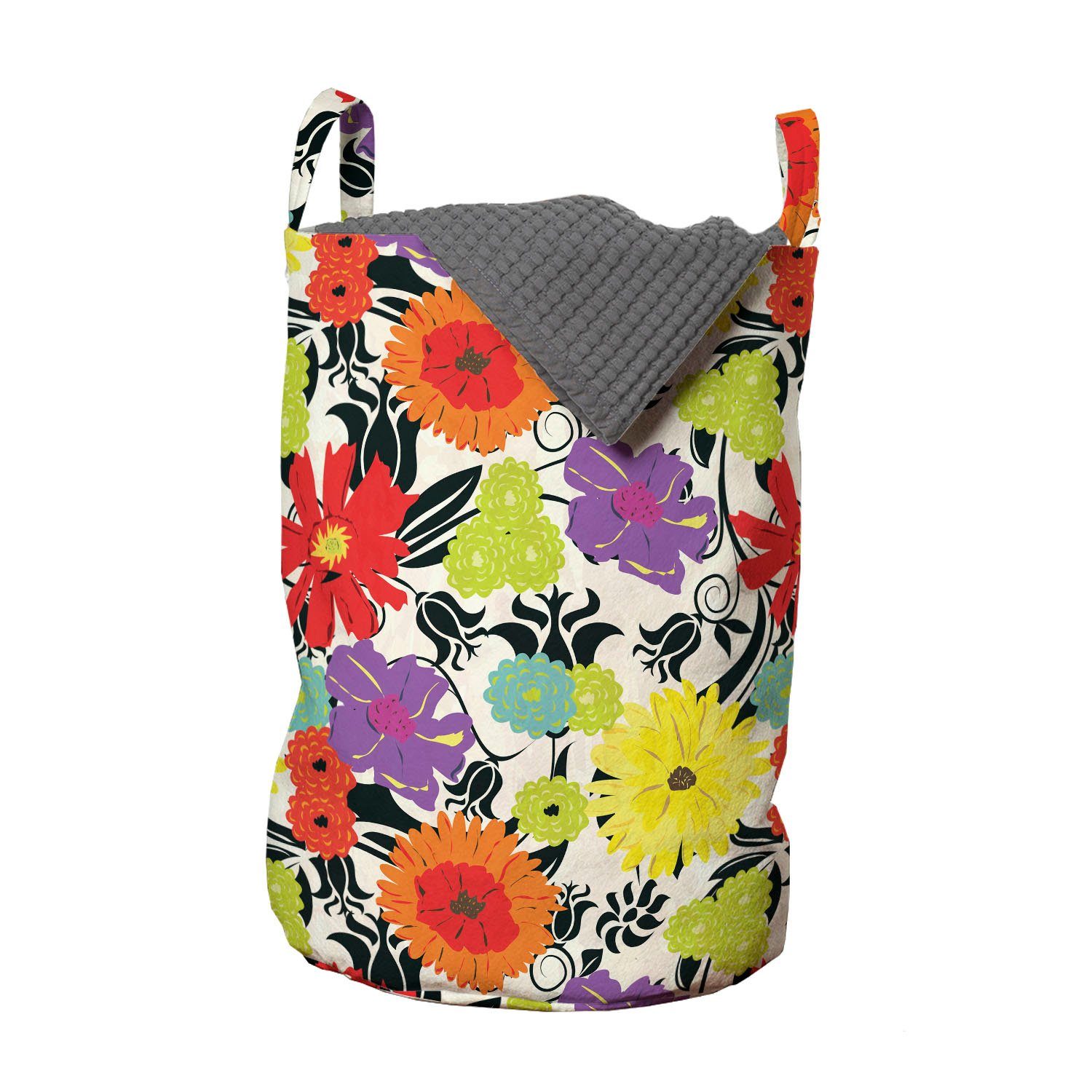 Abakuhaus Wäschesäckchen Wäschekorb mit Griffen Kordelzugverschluss für Waschsalons, Garten-Kunst Hand gezeichnete Blütenblätter Natur