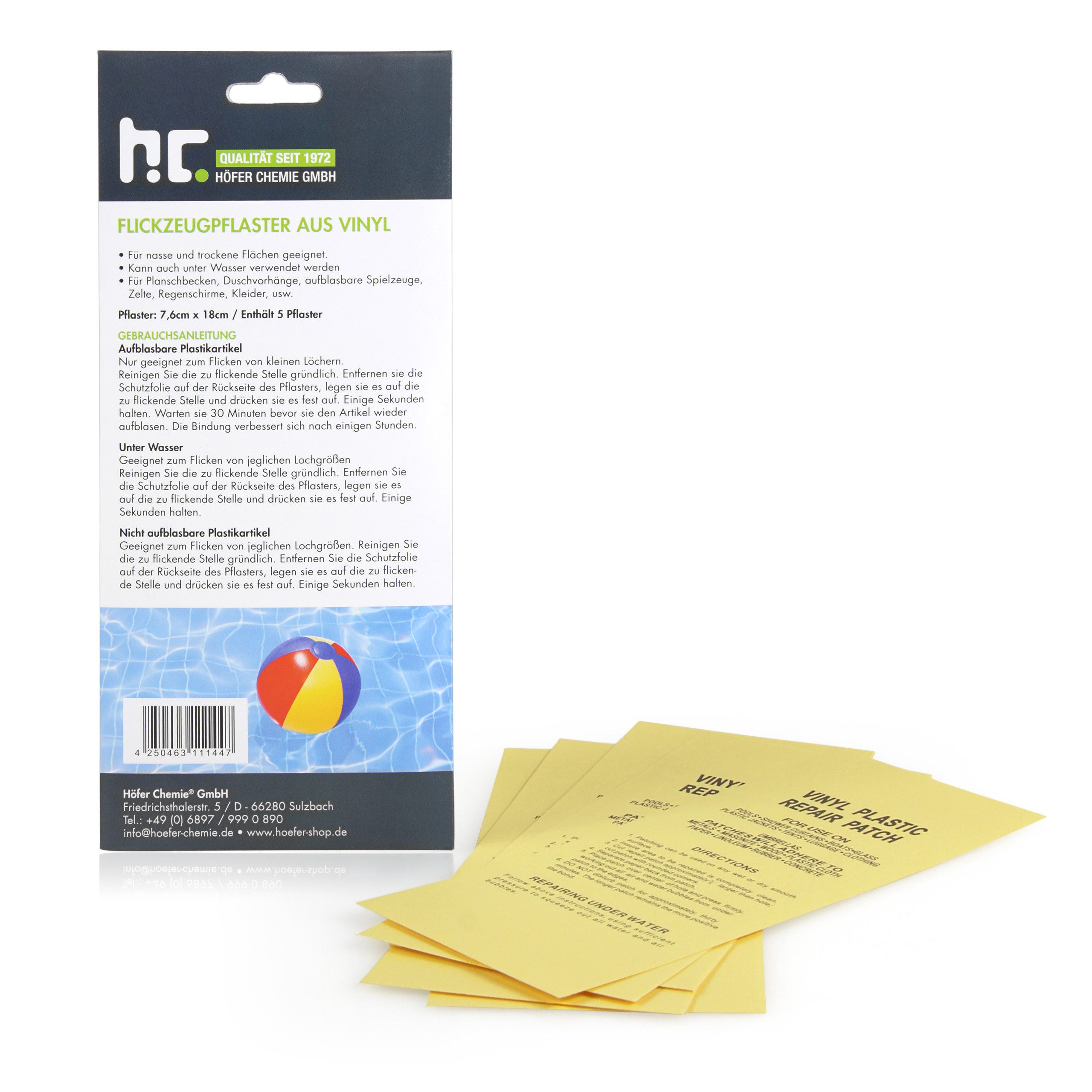 Höfer Chemie GmbH Unterwasser-Reparaturset Selbstklebende Reparaturpads für Pools, Bälle, Luftmatratzen, 1-St., Einfache Reparatur ohne Kleber