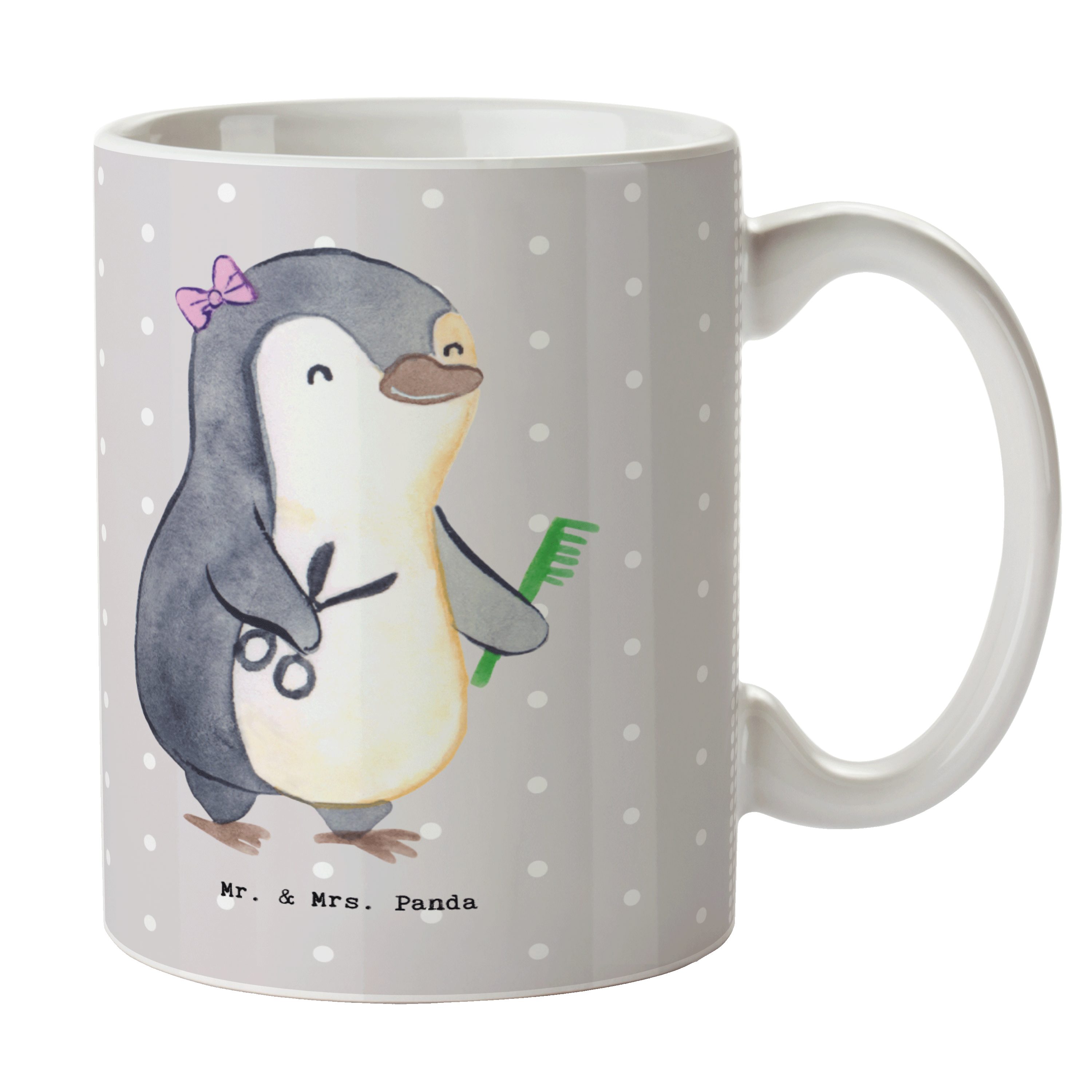 Mr. & Mrs. Panda Tasse Hairstylistin Herz - Grau Pastell - Geschenk, Geschenk Tasse, Tasse, Keramik, Langlebige Designs