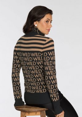 Melrose Rollkragenpullover mit Streifen und Wording