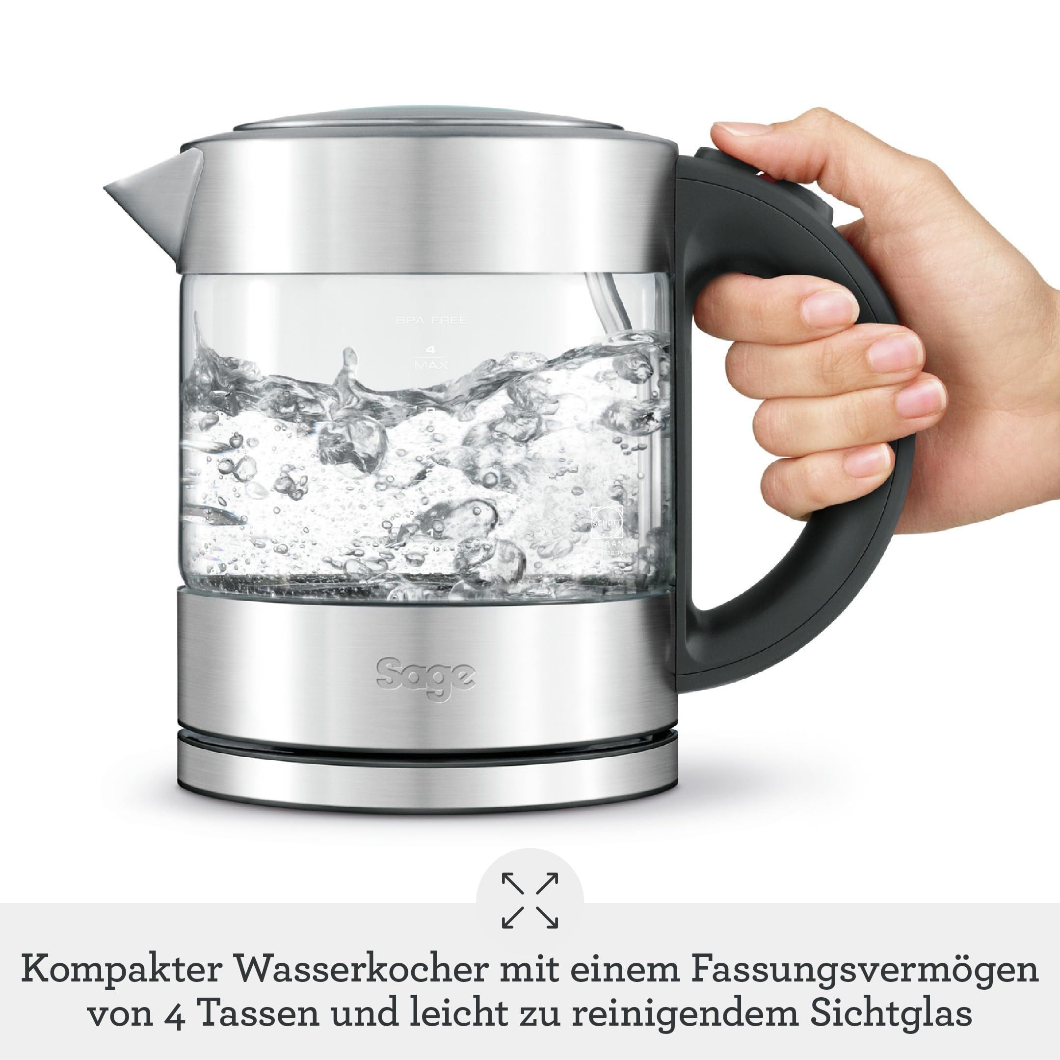 Sage Wasserkocher Sage Wasserkocher - the Compact Kettle Pure, edelstahl