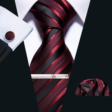 AquaBreeze Krawatte Herren Seiden-Geschäftskrawatten (1-St., Unifarbene Premium-Krawatten für Männer) Mit Taschentuch Manschettenknopf-Streifen